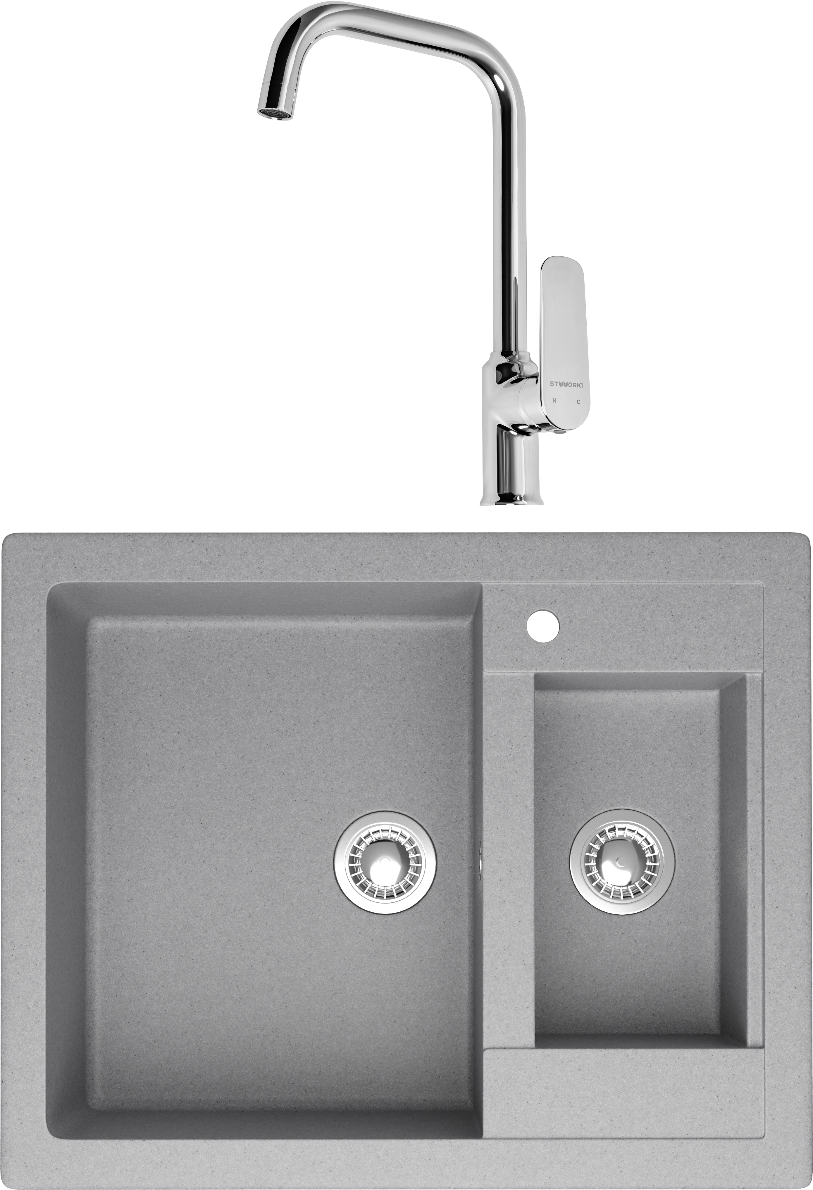 Комплект Мойка Domaci Болонья М-19-006, светло-серая + Смеситель STWORKI WFD04005GA