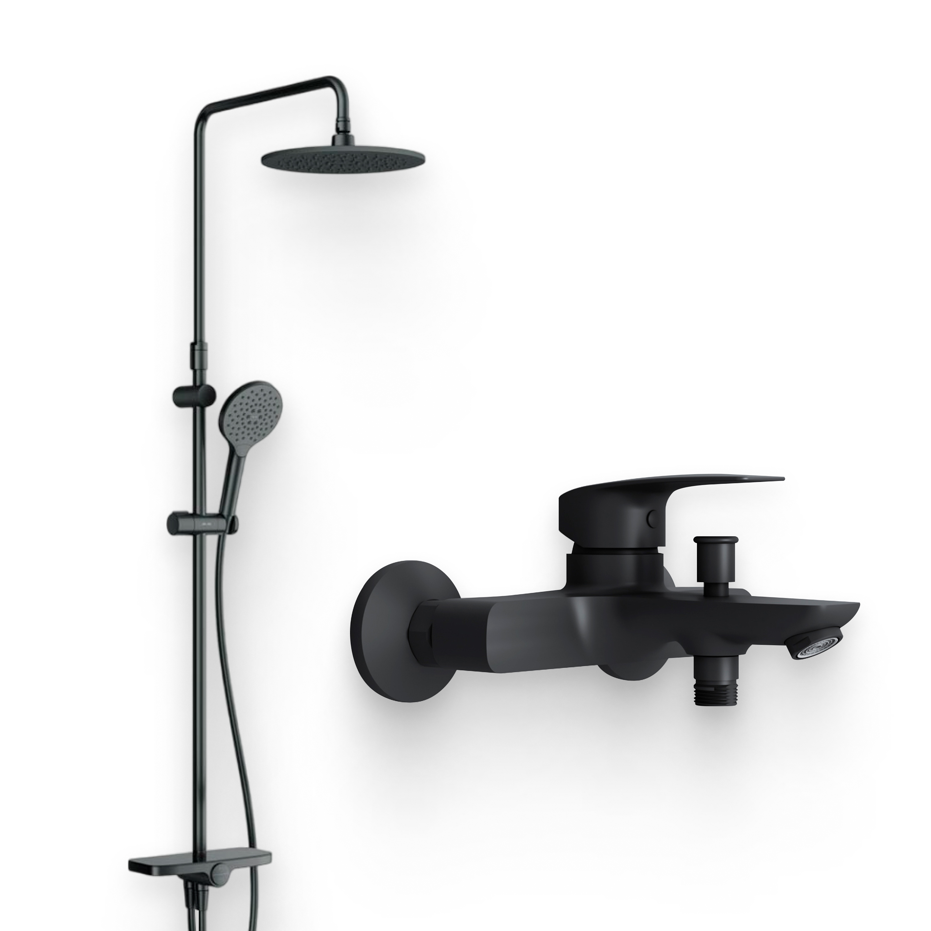 Душевой комплект Смеситель AM.PM Tender F45A10022 + Стойка Like F0780222, черная