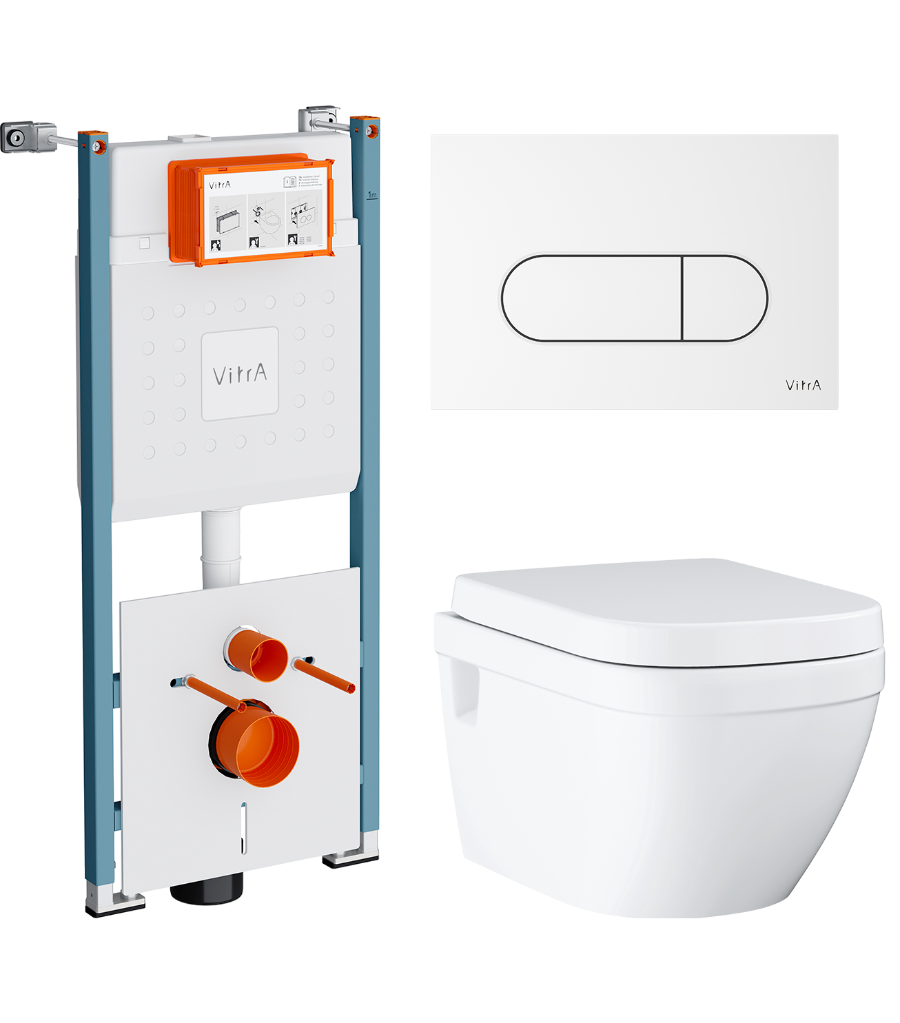 Комплект 3 в 1 Унитаз подвесной Grohe Euro Ceramic 39703000 + Инсталляция VitrA V-Fix Core 732-5800-01PV + Кнопка Root Round 740-2200 цвет глянцевый белый