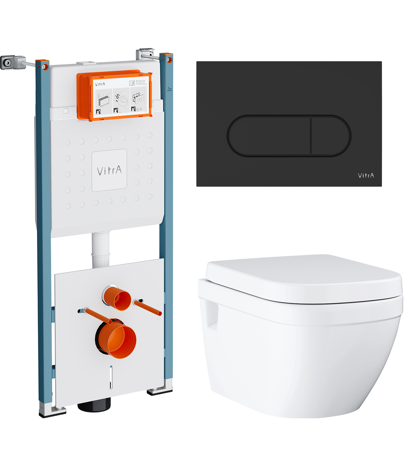 Комплект 3 в 1 Унитаз подвесной Grohe Euro Ceramic 39703000 + Инсталляция VitrA V-Fix Core 732-5800-01PV + Кнопка Root Round 740-2211 цвет матовый черный