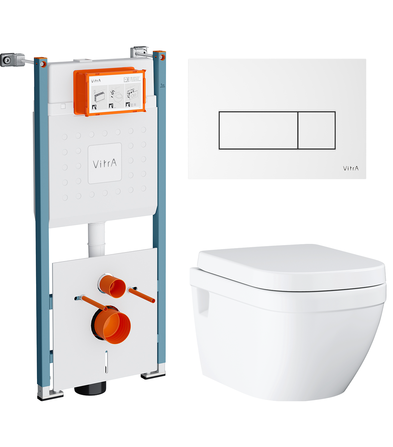 Комплект 3 в 1 Унитаз подвесной Grohe Euro Ceramic 39703000 + Инсталляция VitrA V-Fix Core 732-5800-01PV + Кнопка Root Square 740-2300 цвет глянцевый белый
