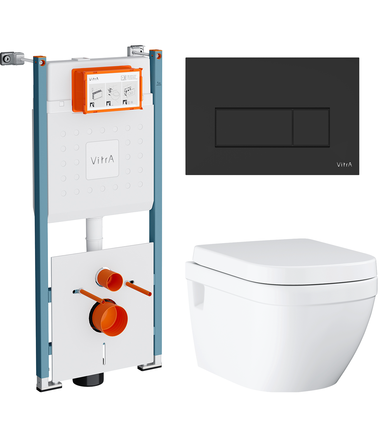 Комплект 3 в 1 Унитаз подвесной Grohe Euro Ceramic 39703000 + Инсталляция VitrA V-Fix Core 732-5800-01PV + Кнопка Root Square 740-2311 цвет матовый черный