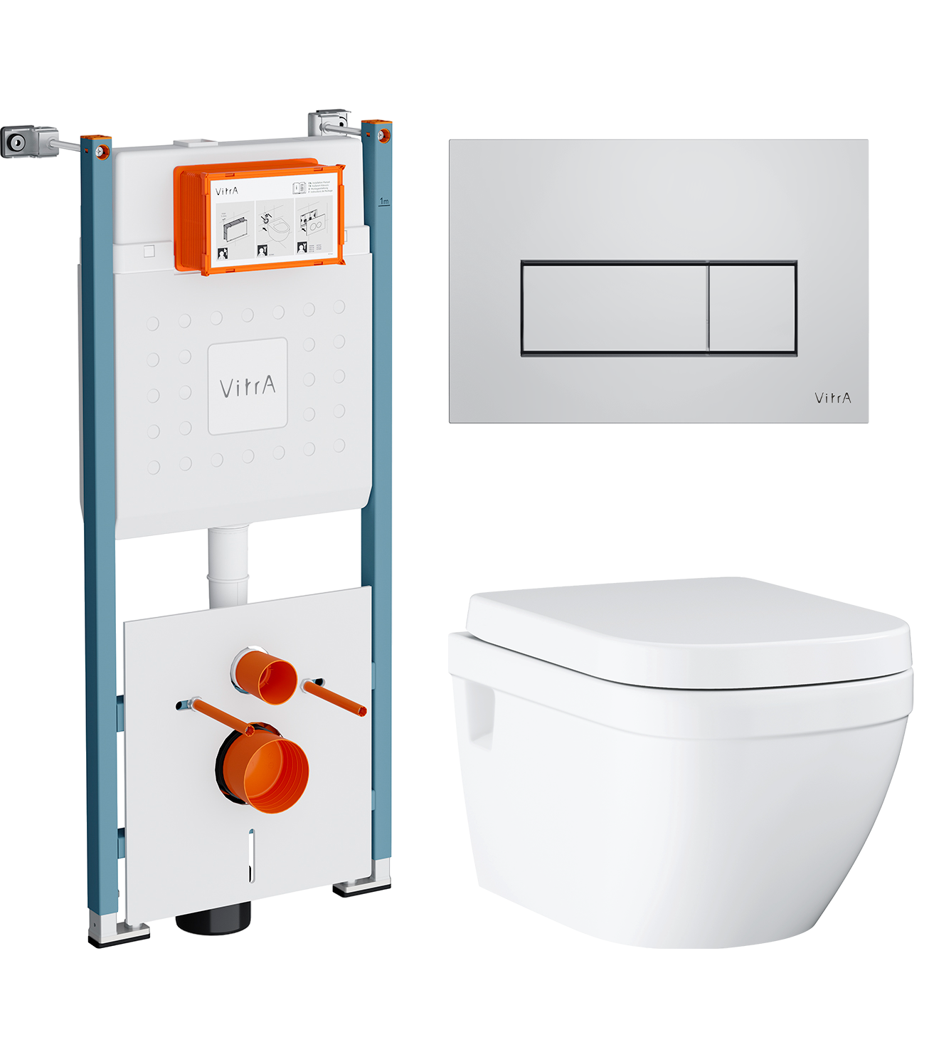 Комплект 3 в 1 Унитаз подвесной Grohe Euro Ceramic 39703000 + Инсталляция VitrA V-Fix Core 732-5800-01PV + Кнопка Root Square 740-2380 цвет хром
