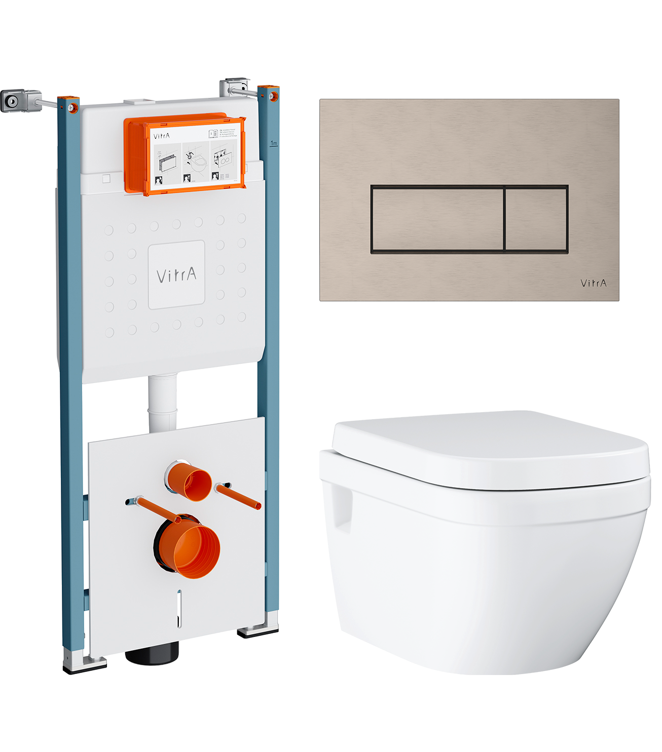 Комплект 3 в 1 Унитаз подвесной Grohe Euro Ceramic 39703000 + Инсталляция VitrA V-Fix Core 732-5800-01PV + Кнопка Root Square 740-2395 цвет никель