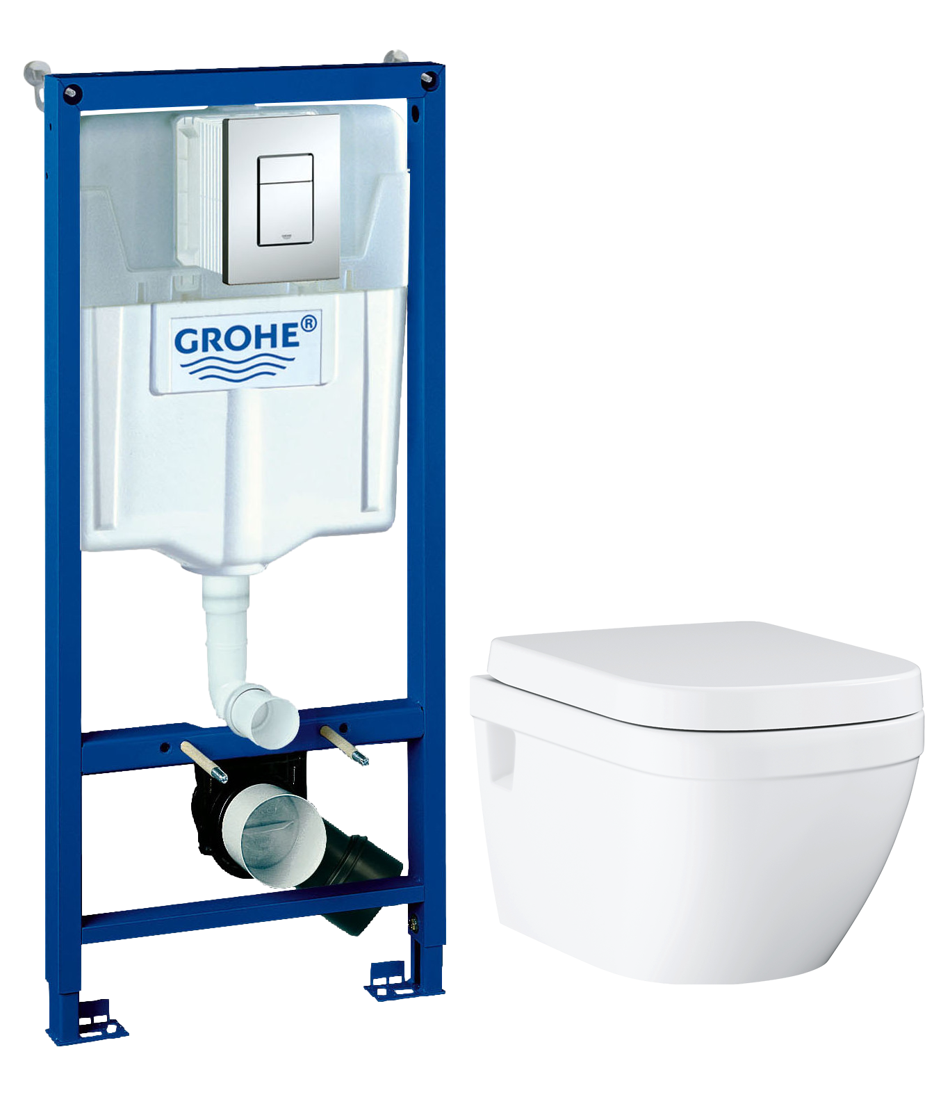 Комплект 2 в 1 Унитаз подвесной Grohe Euro Ceramic 39703000 + Инсталляция с кнопкой Rapid SL 38772001 цвет хром