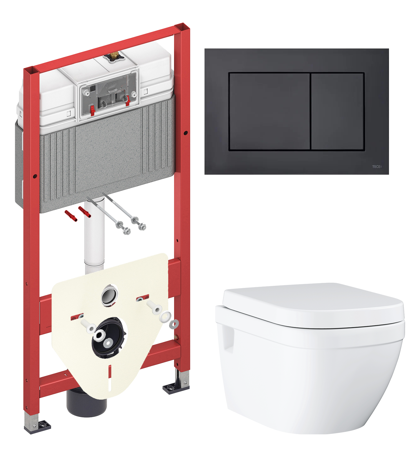 Комплект 2 в 1 Унитаз подвесной Grohe Euro Ceramic 39703000 + Инсталляция с кнопкой TECE Now 9400414 цвет черный