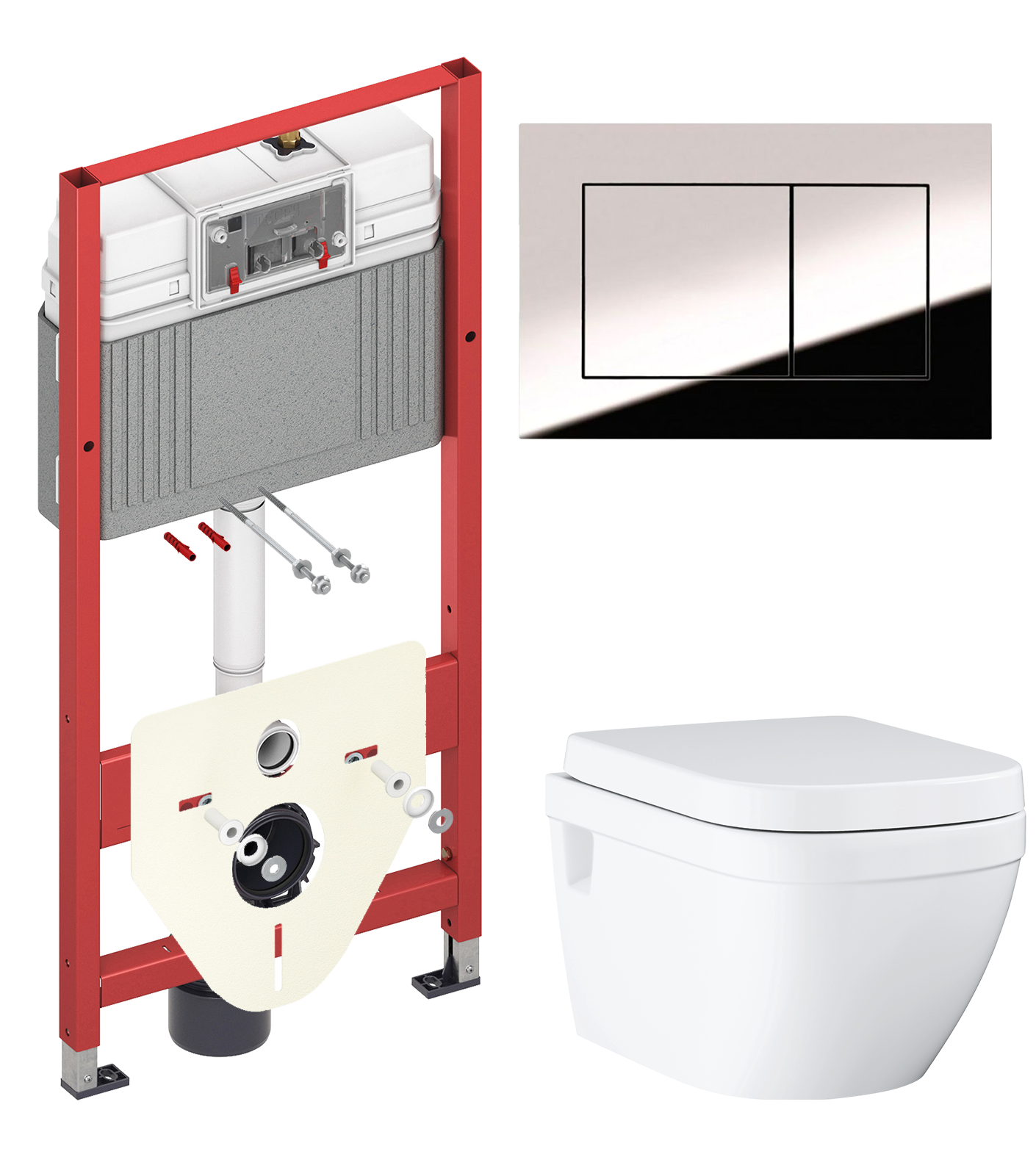 Комплект 2 в 1 Унитаз подвесной Grohe Euro Ceramic 39703000 + Инсталляция с кнопкой TECE Now 9400412 цвет хром