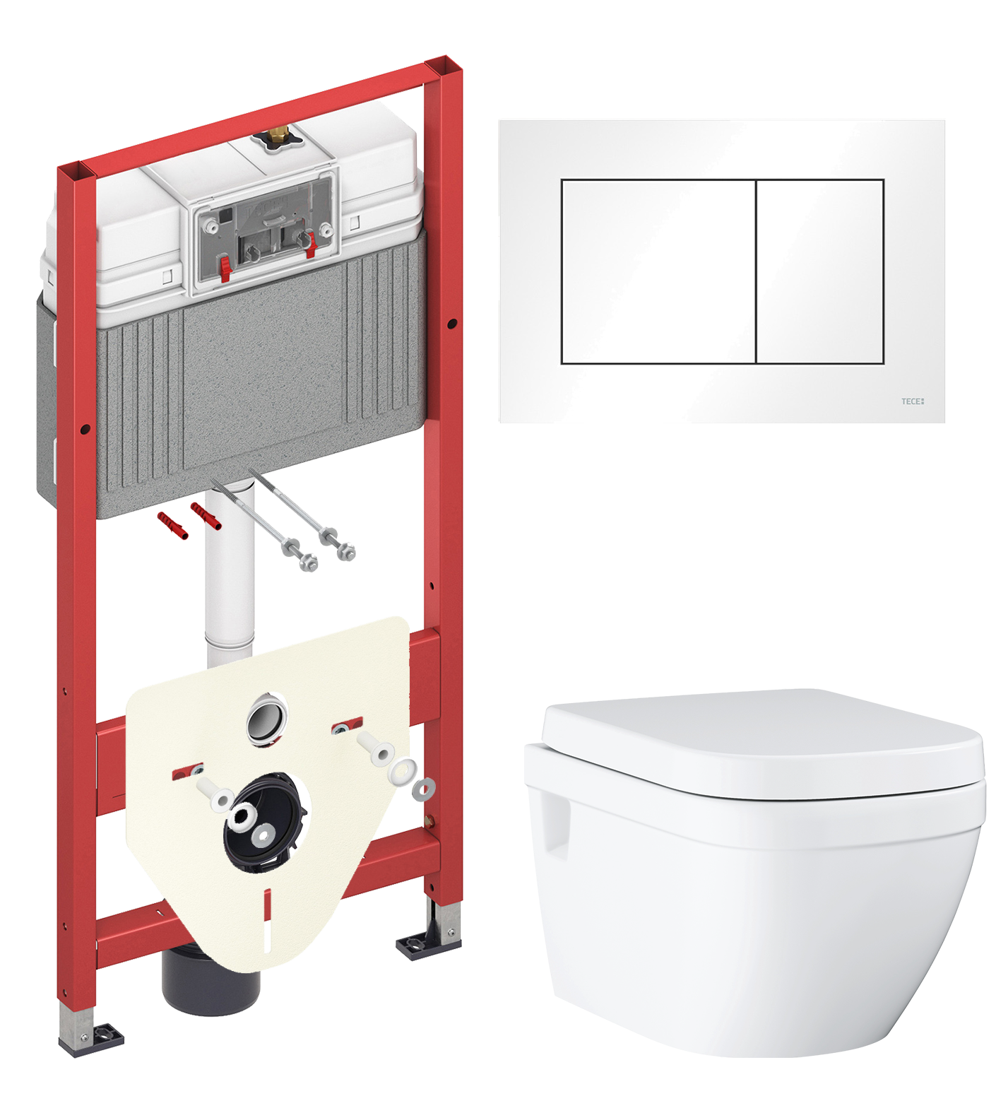 Комплект 2 в 1 Унитаз подвесной Grohe Euro Ceramic 39703000 + Инсталляция с кнопкой TECE Base 9400413 цвет белый