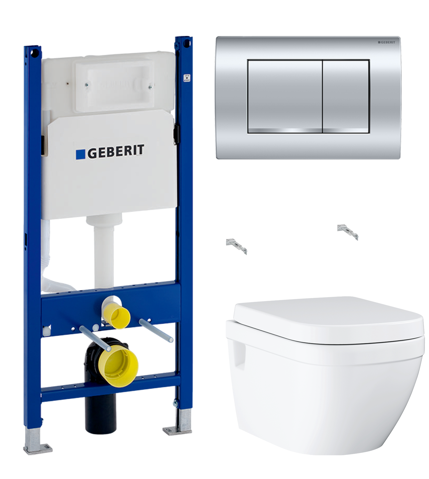 Комплект 2 в 1 Унитаз подвесной Grohe Euro Ceramic 39703000 + Инсталляция с кнопкой Geberit Duofix Delta 458.163.21.1 цвет хром