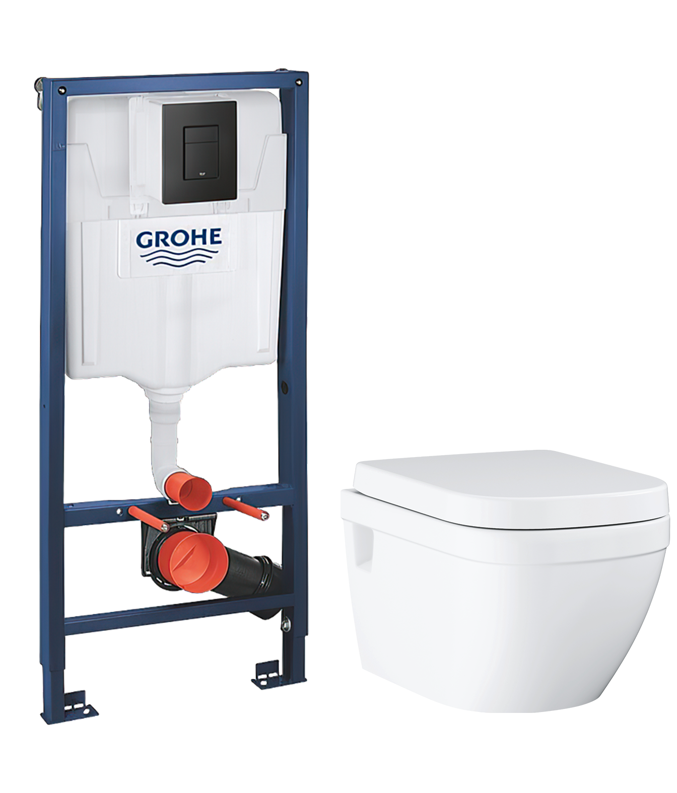 Комплект 2 в 1 Унитаз подвесной Grohe Euro Ceramic 39703000 + Инсталляция с кнопкой Solido 38811KF0 цвет черный