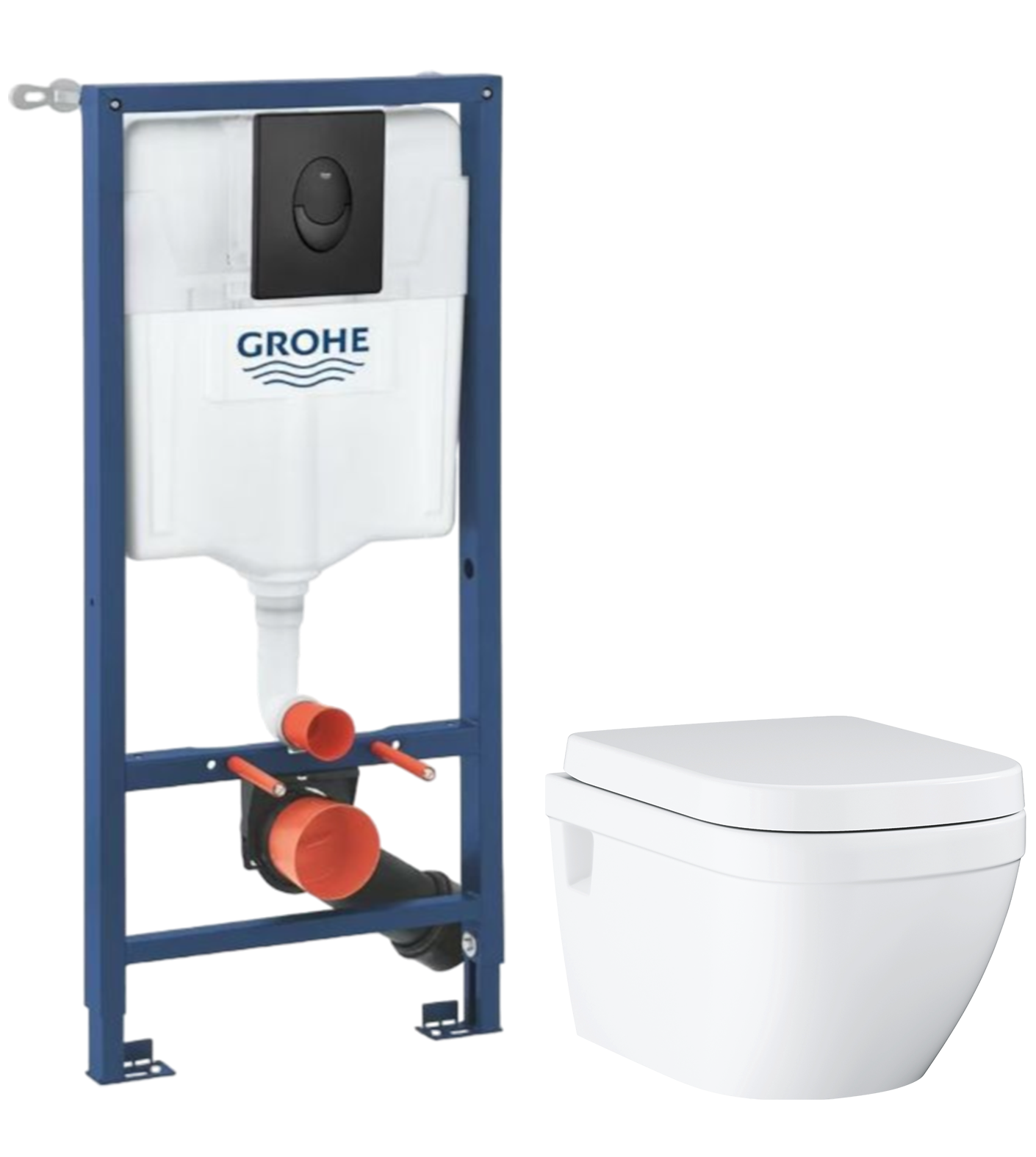 Комплект 2 в 1 Унитаз подвесной Grohe Euro Ceramic 39703000 + Инсталляция с кнопкой Rapid SL 1000044 цвет черный