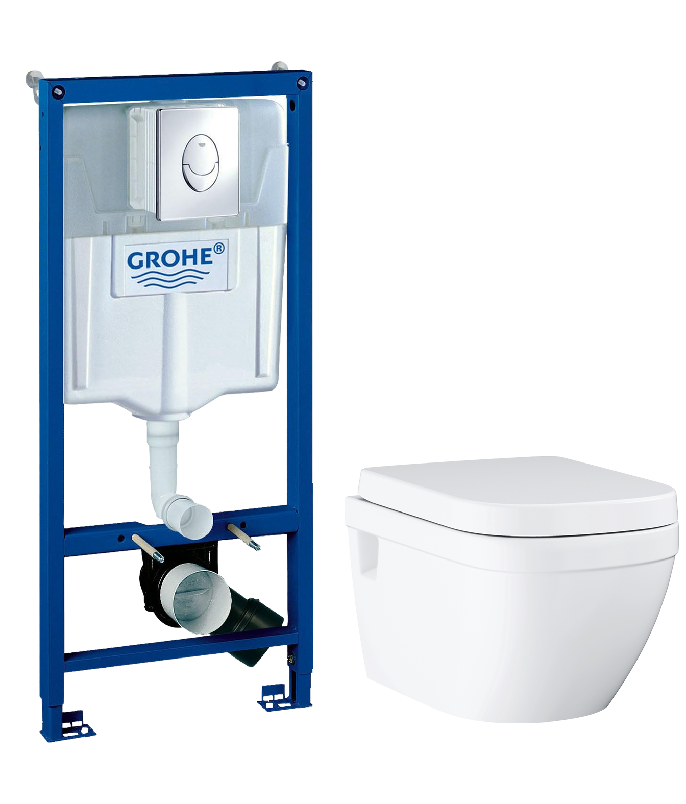 Комплект 2 в 1 Унитаз подвесной Grohe Euro Ceramic 39703000 + Инсталляция с кнопкой Rapid SL 38721001 цвет хром