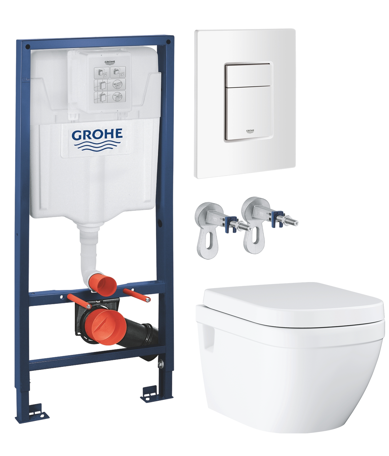 Комплект 2 в 1 Унитаз подвесной Grohe Euro Ceramic 39703000 + Инсталляция с кнопкой Rapid SL 38772SH0 цвет белый