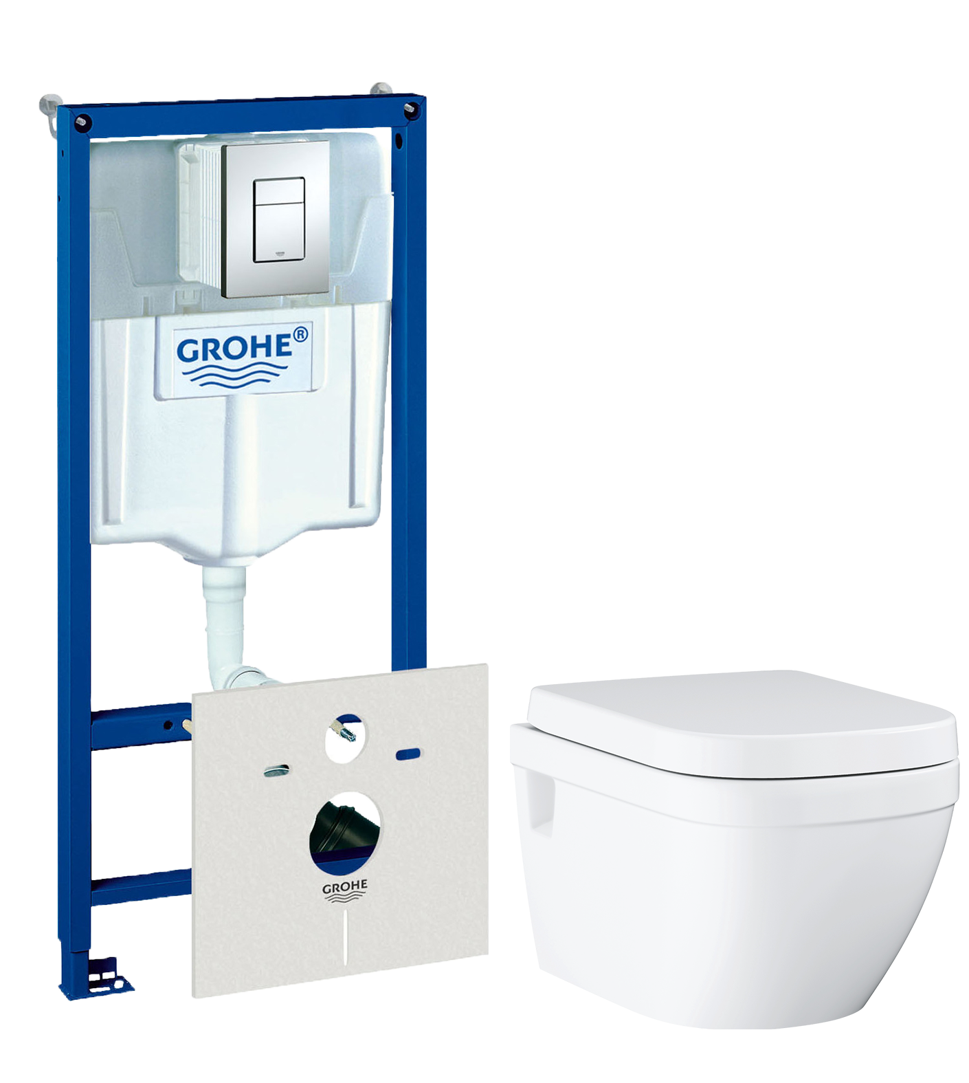 Комплект 2 в 1 Унитаз подвесной Grohe Euro Ceramic 39703000 + Инсталляция с кнопкой Rapid SL 38775001 цвет хром