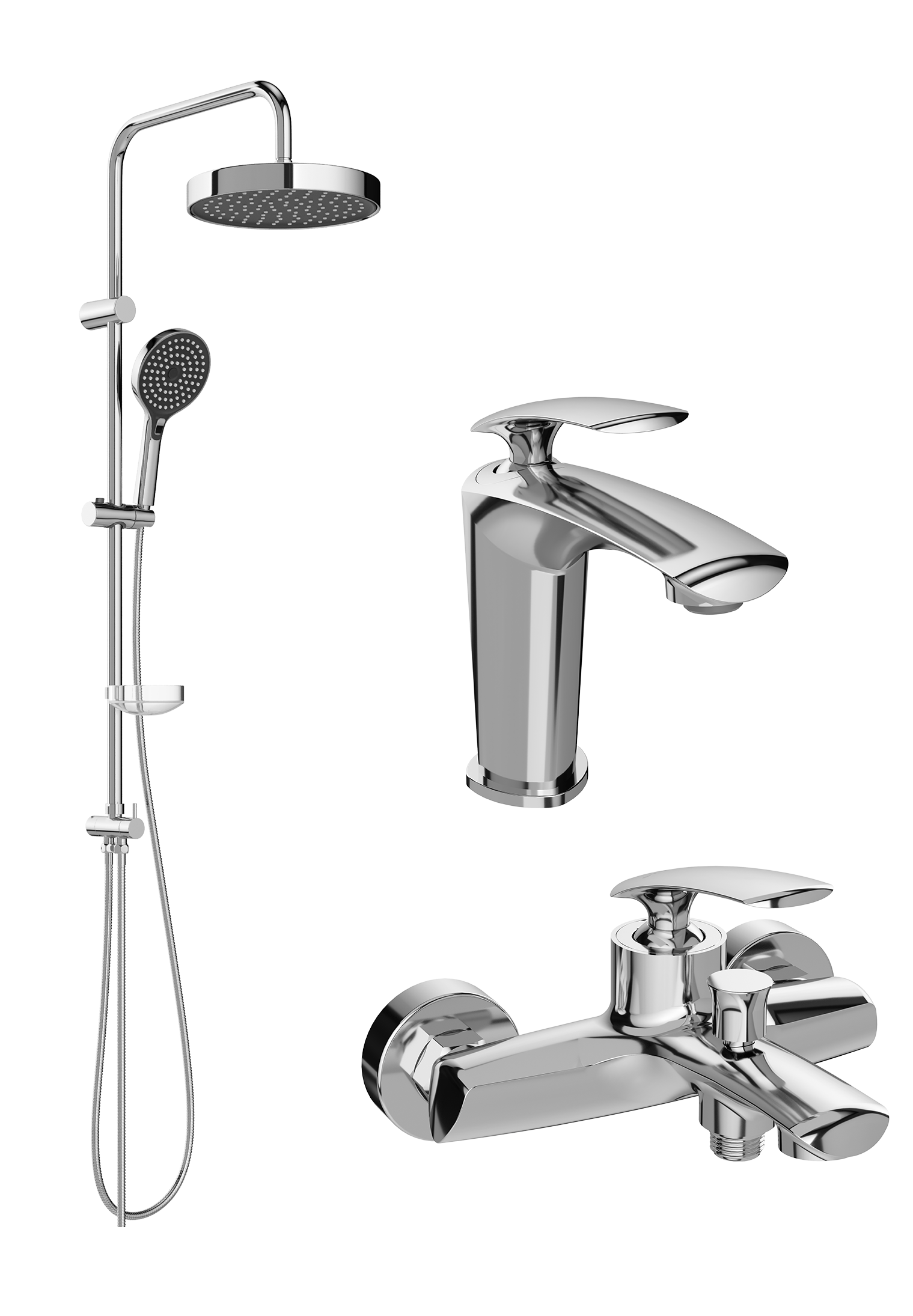 Комплект для ванной Смеситель STWORKI Гётеборг S03010CR, хром + Стойка Хельсингборг S18180CR, хром + Смеситель S03100CR, хром