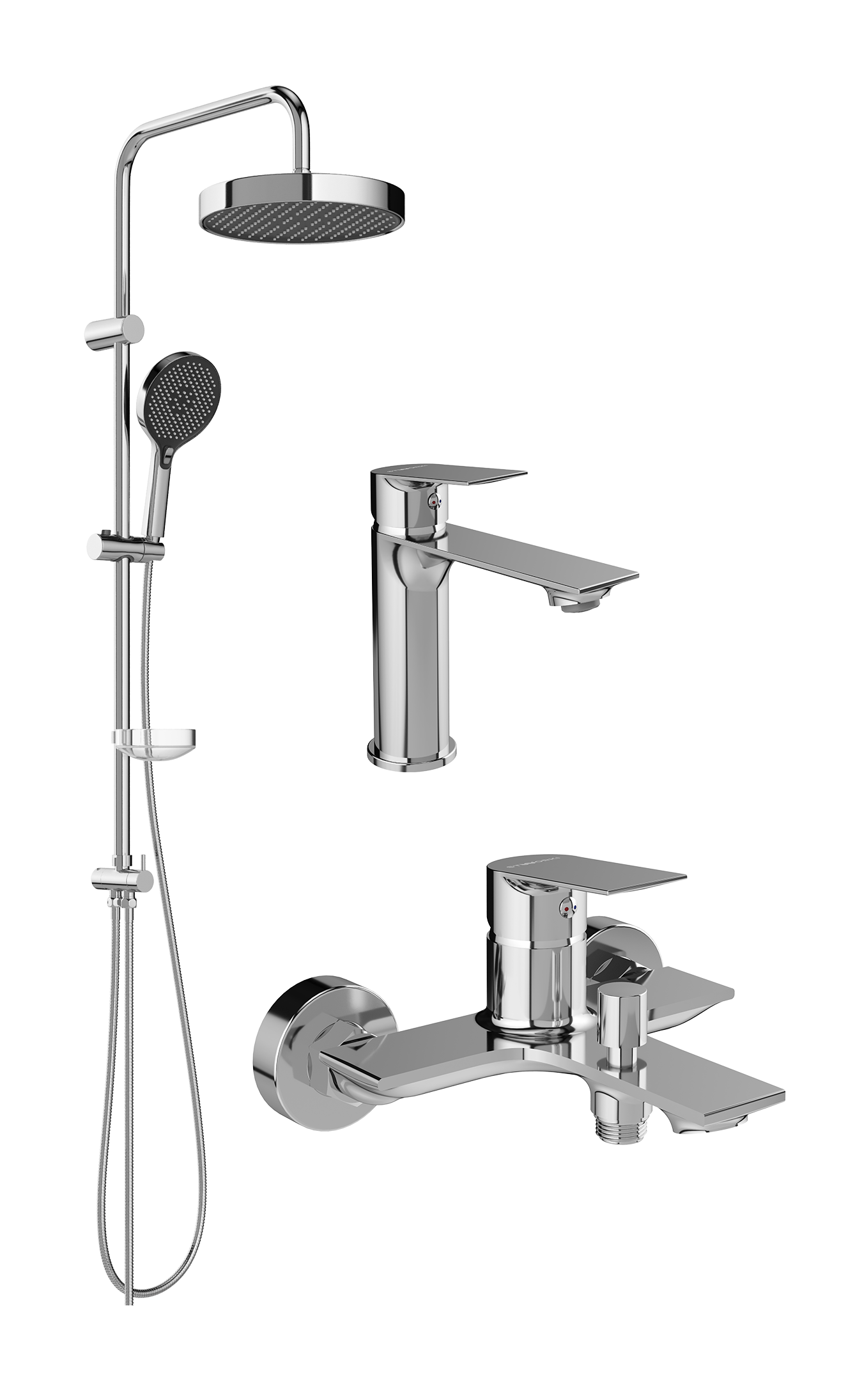 Комплект для ванной Смеситель STWORKI Рандерс S19010CR хром + Стойка Молде S23180CR хром + Смеситель S19100CR хром