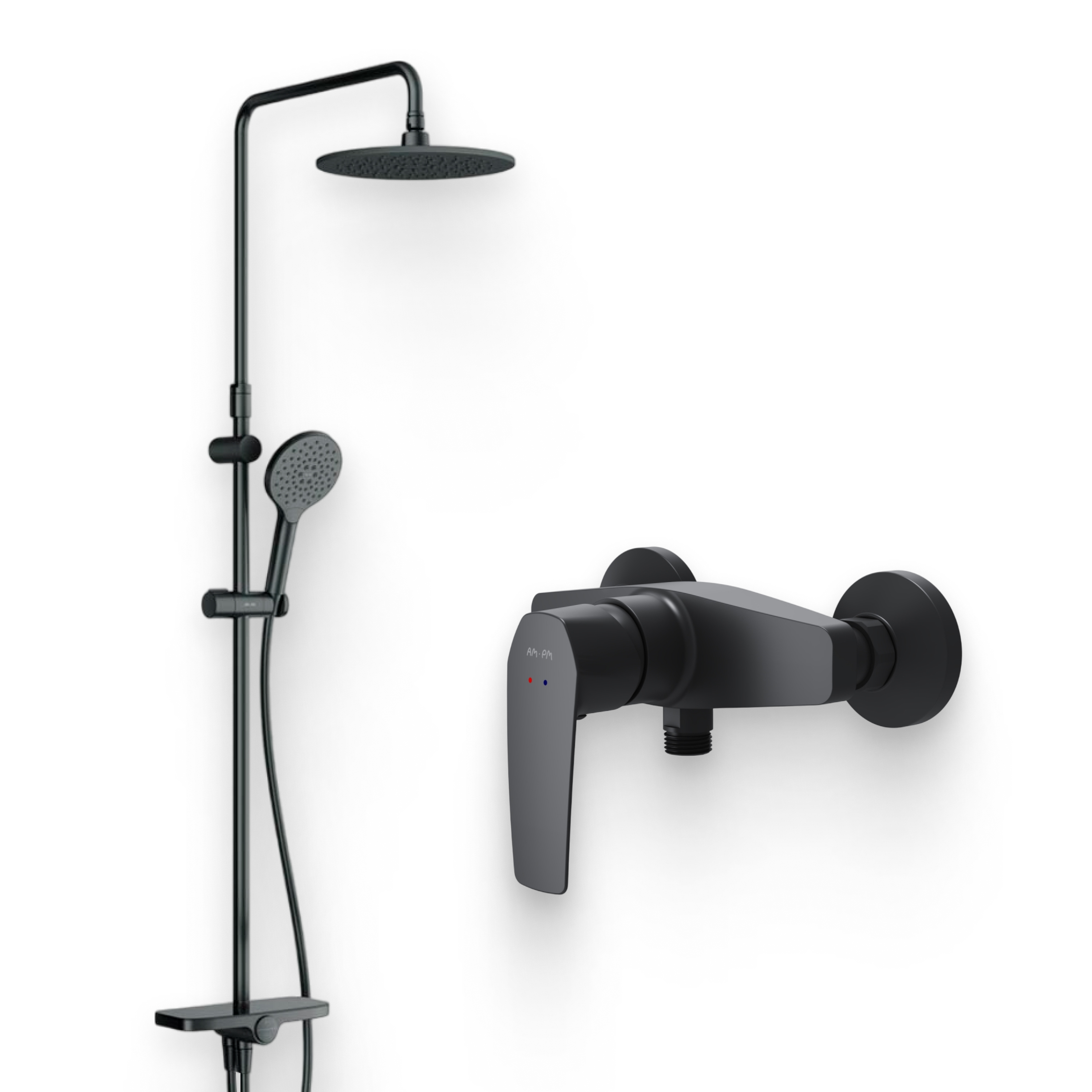 Душевой комплект Смеситель для душа AM.PM Gem F90A20022, черный + Стойка Like F0780222, черная