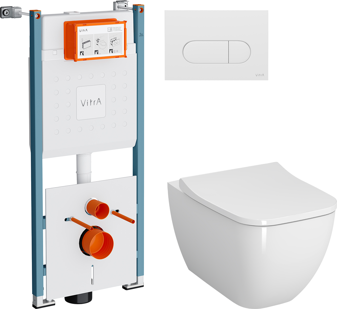 Комплект 4 в 1 Унитаз подвесной VitrA Shift 7742B003-0075 белая глянцевая + Сиденье Integra Square 810-003-009 быстросъемная, с микролифтом + Инсталляция V-Fix Core 732-5800-01PV + Кнопка Root Round 740-2200 цвет глянцевый белый