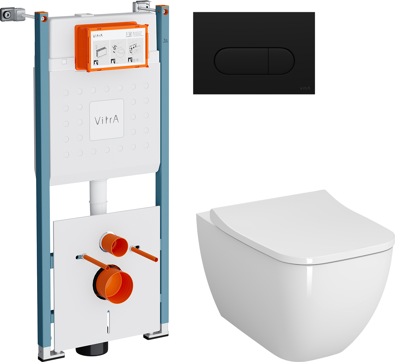 Комплект 4 в 1 Унитаз подвесной VitrA Shift 7742B003-0075 белая глянцевая + Сиденье Integra Square 810-003-009 быстросъемная, с микролифтом + Инсталляция V-Fix Core 732-5800-01PV + Кнопка Root Round 740-2211 цвет матовый черный