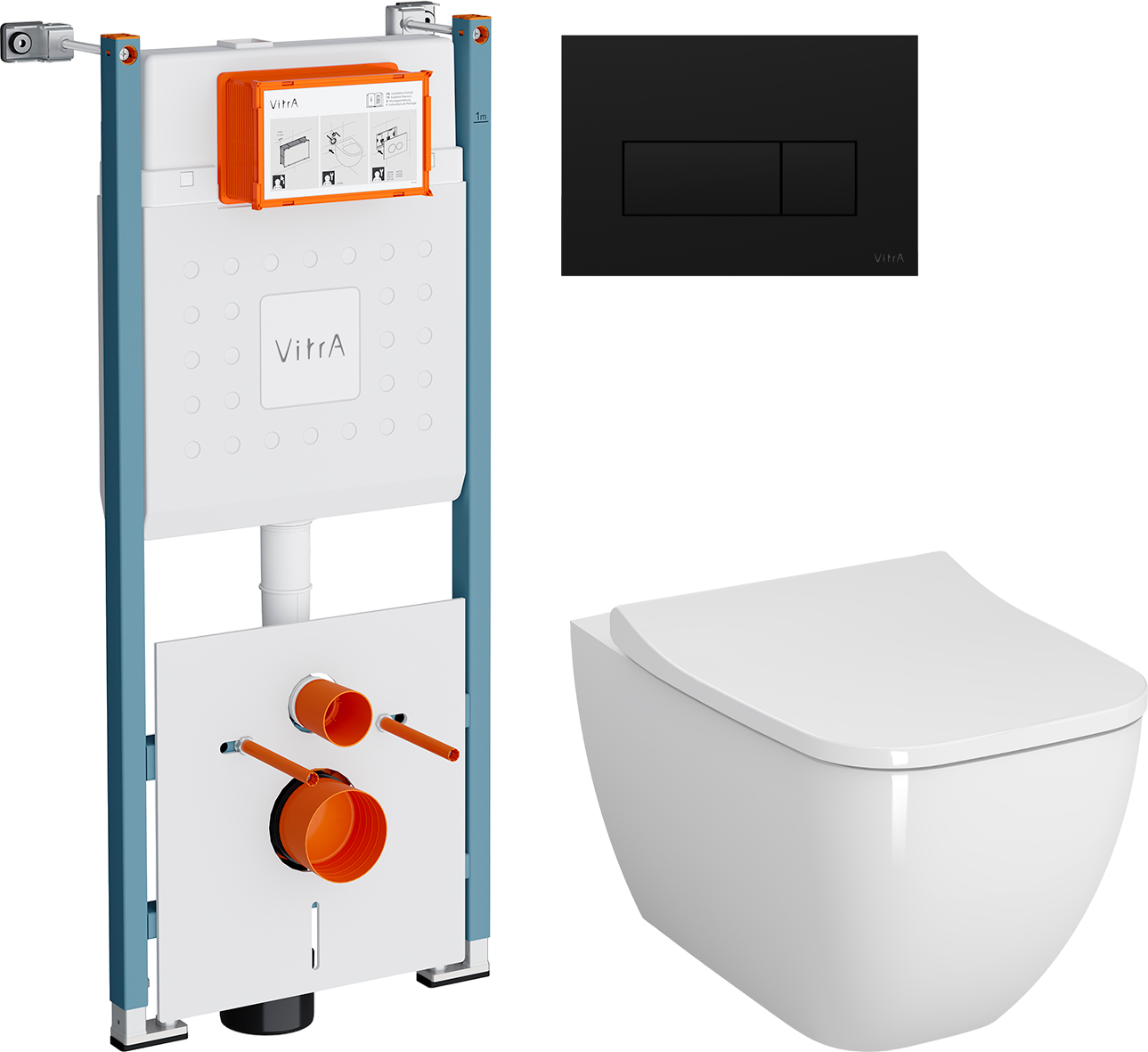 Комплект 4 в 1 Унитаз подвесной VitrA Shift 7742B003-0075 белая глянцевая + Сиденье Integra Square 810-003-009 быстросъемная, с микролифтом + Инсталляция V-Fix Core 732-5800-01PV + Кнопка Root Square 740-2311 цвет матовый черный