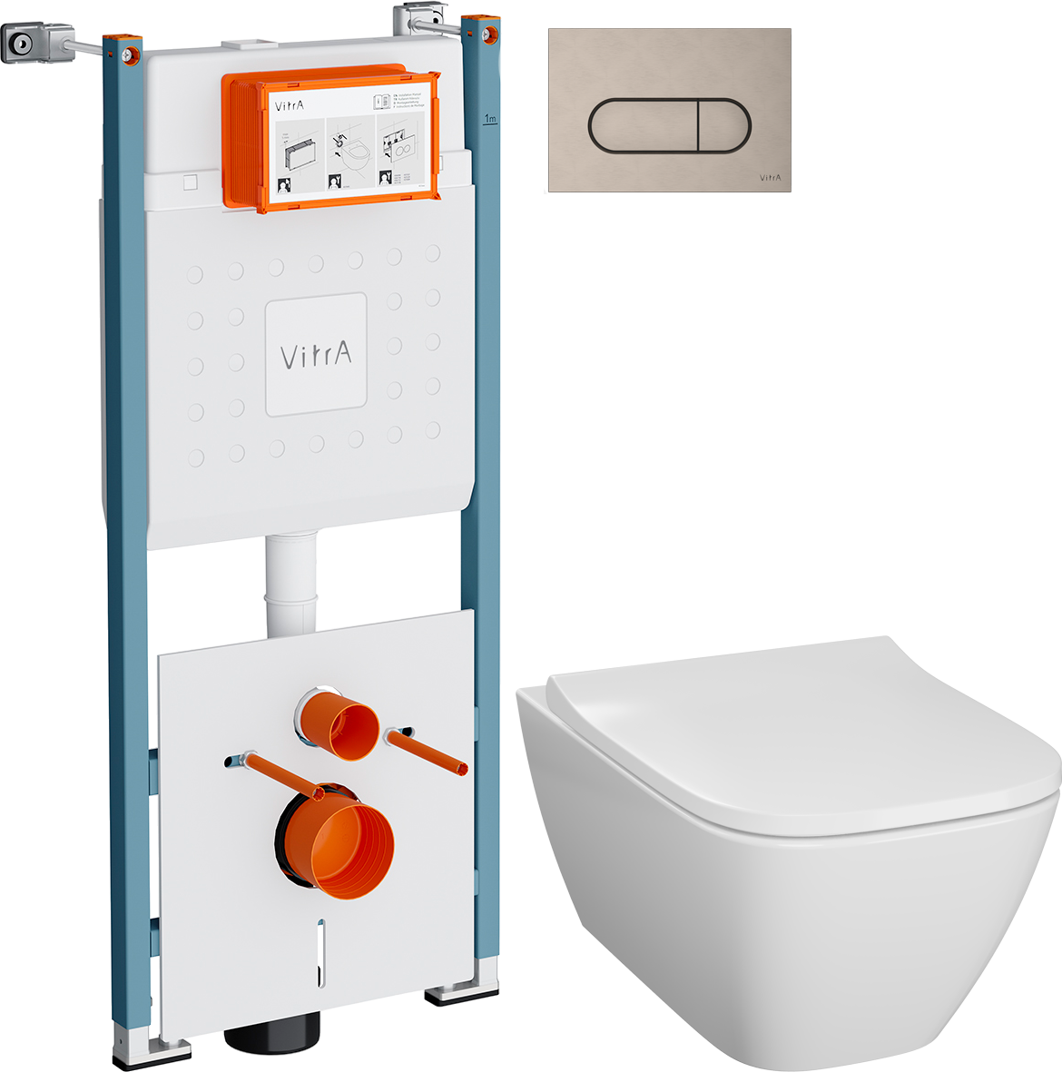 Комплект 3 в 1 Унитаз подвесной Geberit Smyle Square 500.683.01.1 + Инсталляция VitrA V-Fix Core 732-5800-01PV + Кнопка Root Round 740-2295 цвет никель