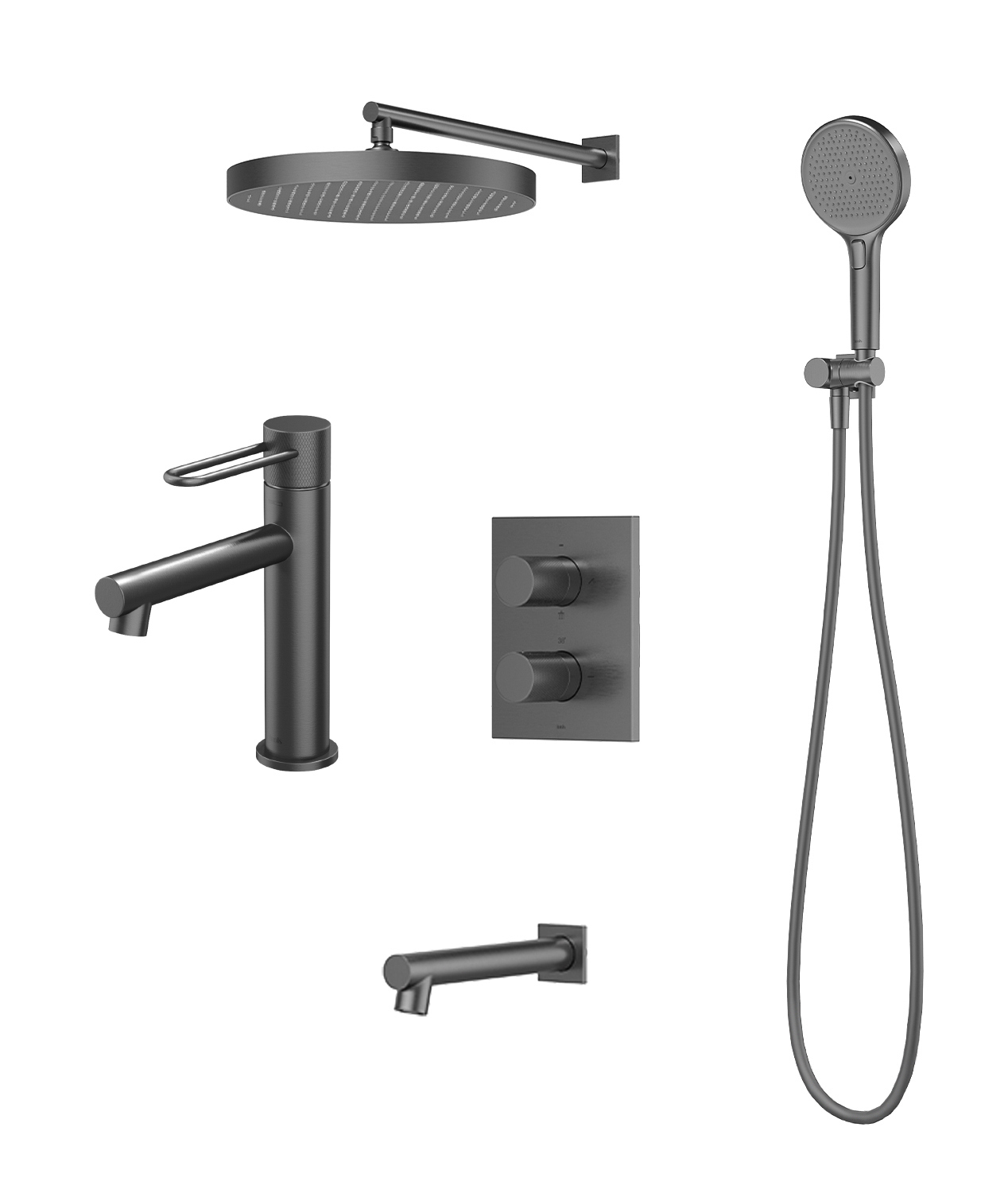 Комплект для ванной IDDIS Duna Душевой комплект IDDIS Duna DUNGMSTi68 С ВНУТРЕННЕЙ ЧАСТЬЮ + Смеситель для раковины DUNGM00i01, графит матовый