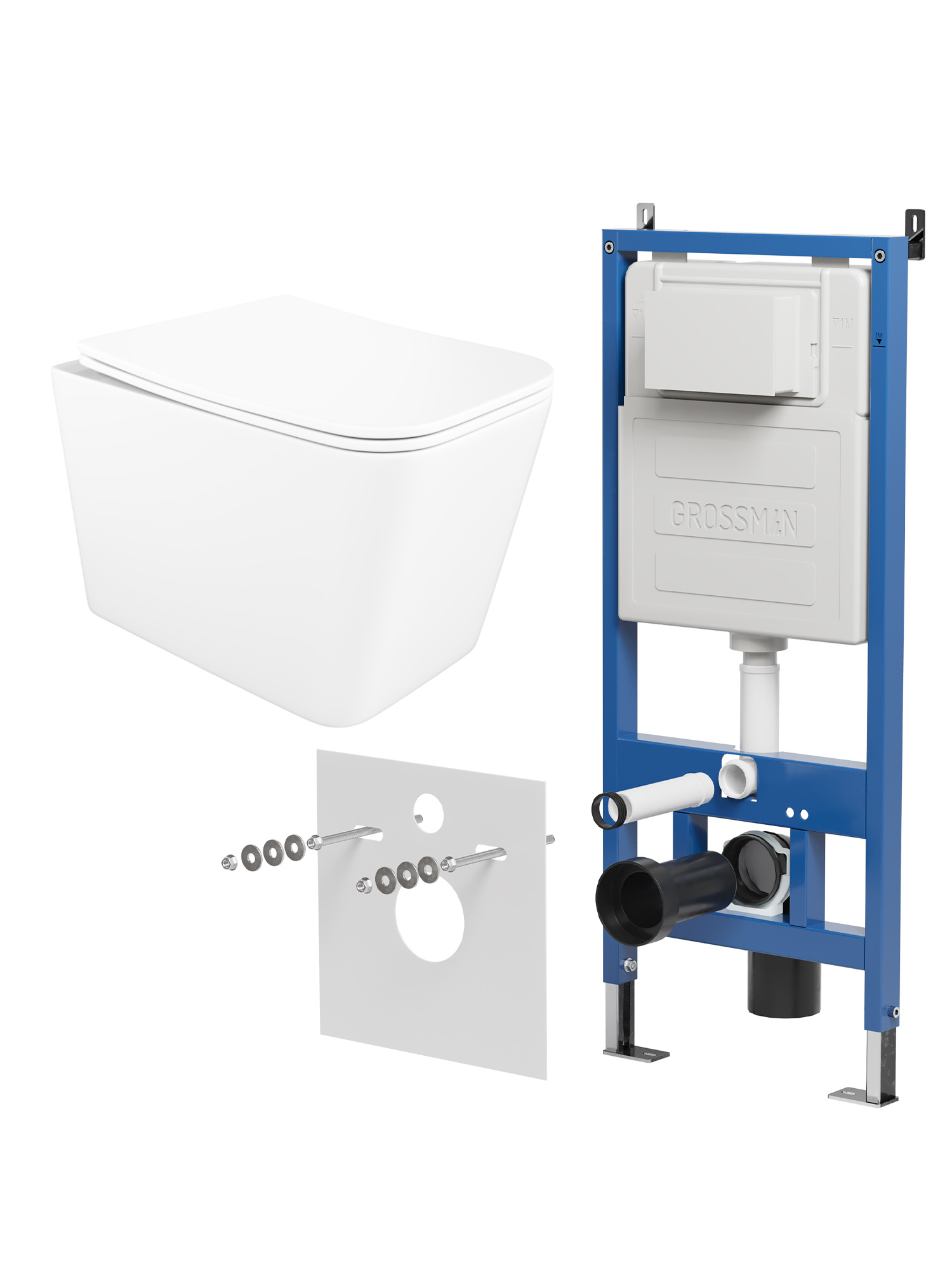 Комплект 4 в 1: Инсталляция Grossman 900.K31.01.000 + Унитаз подвесной STWORKI Молде S23401WH + Сиденье с микролифтом + Комплект шумоизоляции