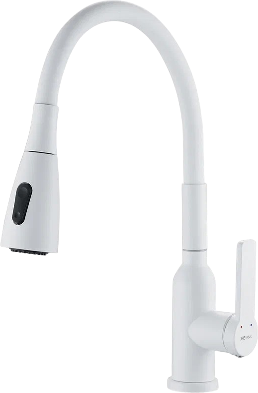 Смеситель для кухни Shevanik S843C-1 с гибким изливом, белый