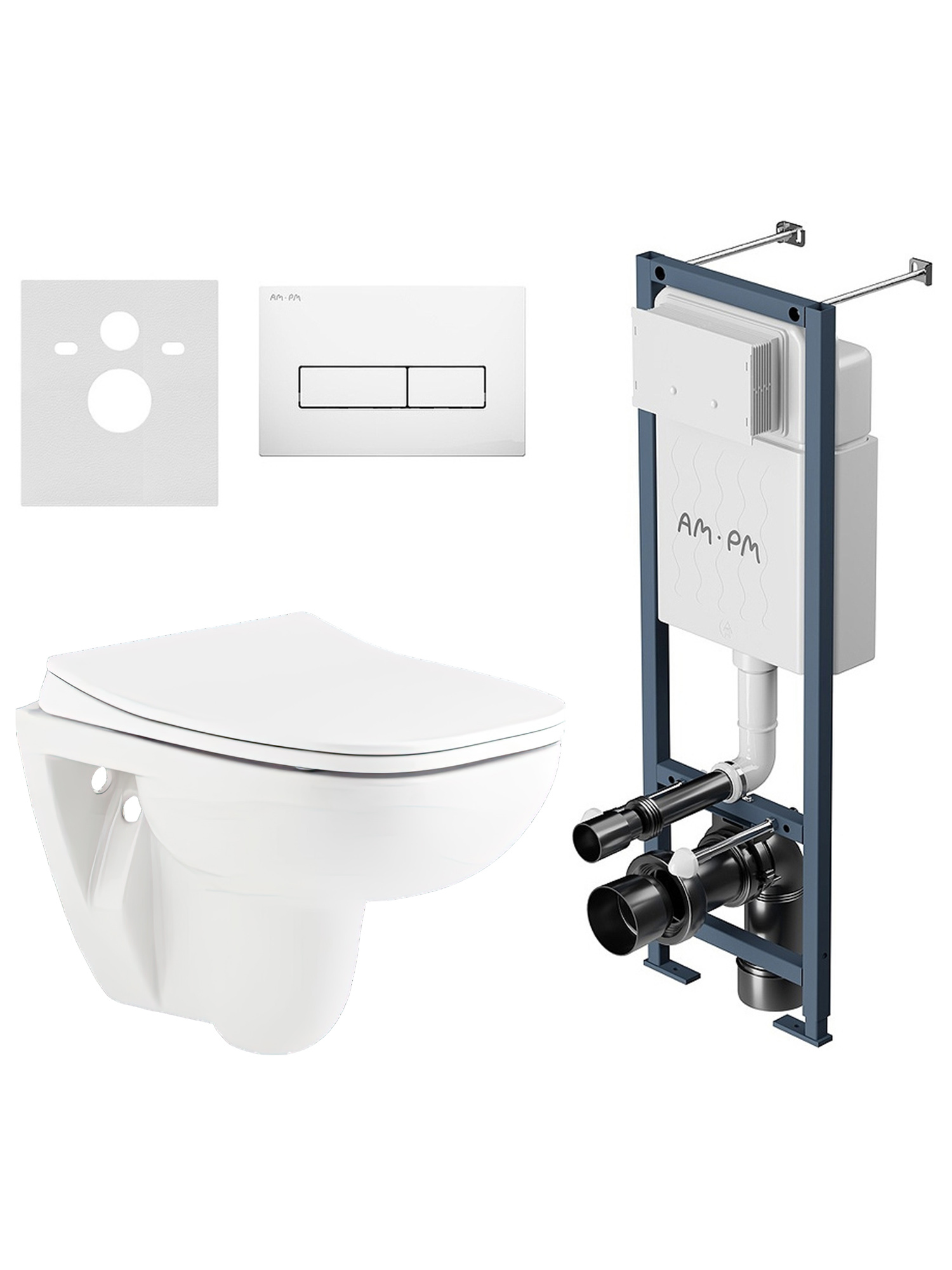 Комплект 3 в 1 Унитаз подвесной Seramiksan Petite A101002H + Сиденье AG50006 + Инсталляция с кнопкой AM.PM ErgoFit I012711.0301