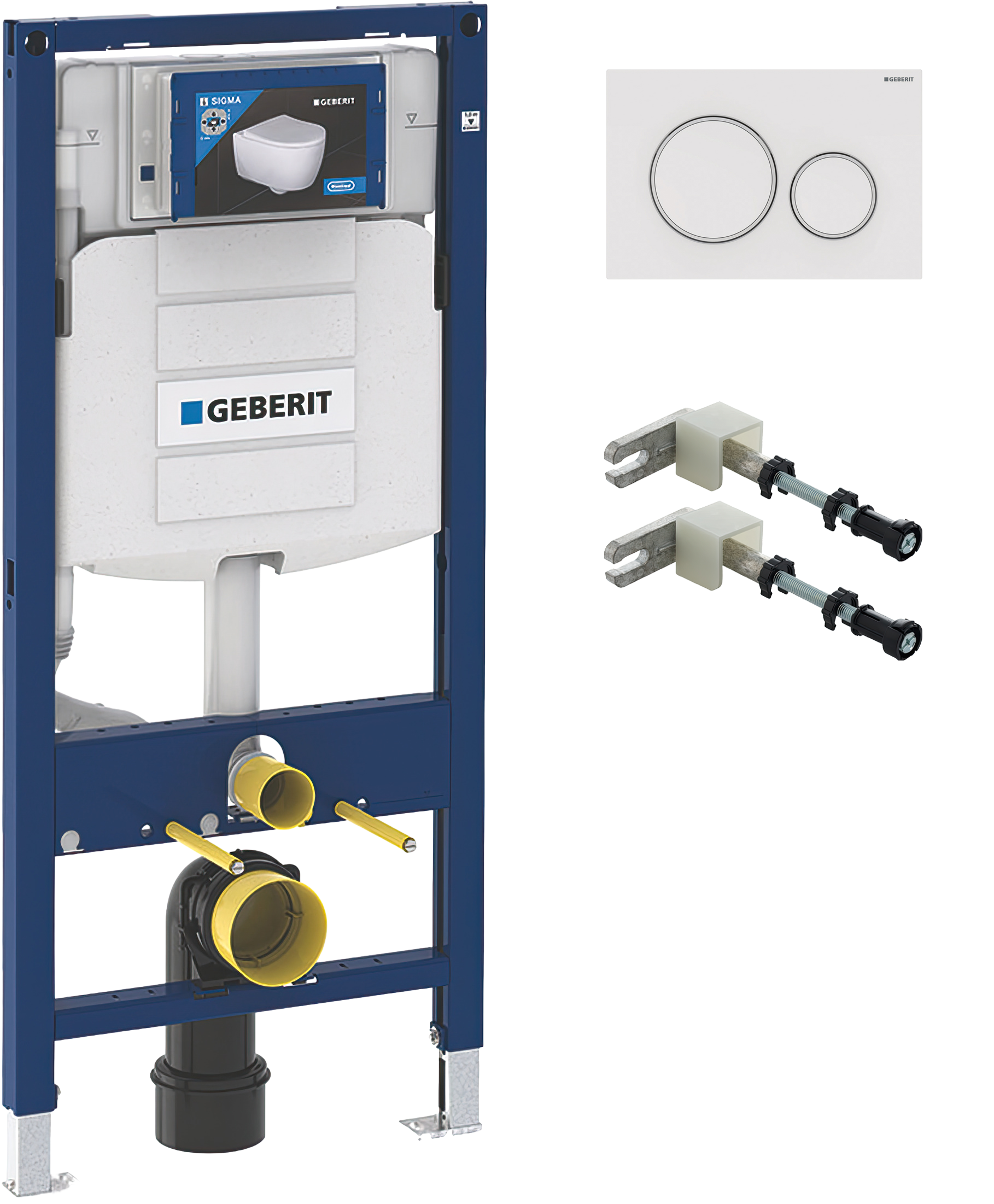 Комплект Инсталляция Geberit Duofix UP 320 111.300.00.5 (111.950.00.6) + Крепления 111.815.00.1, к стене + Кнопка Sigma 20 115.882.11.1 цвет матовый белый