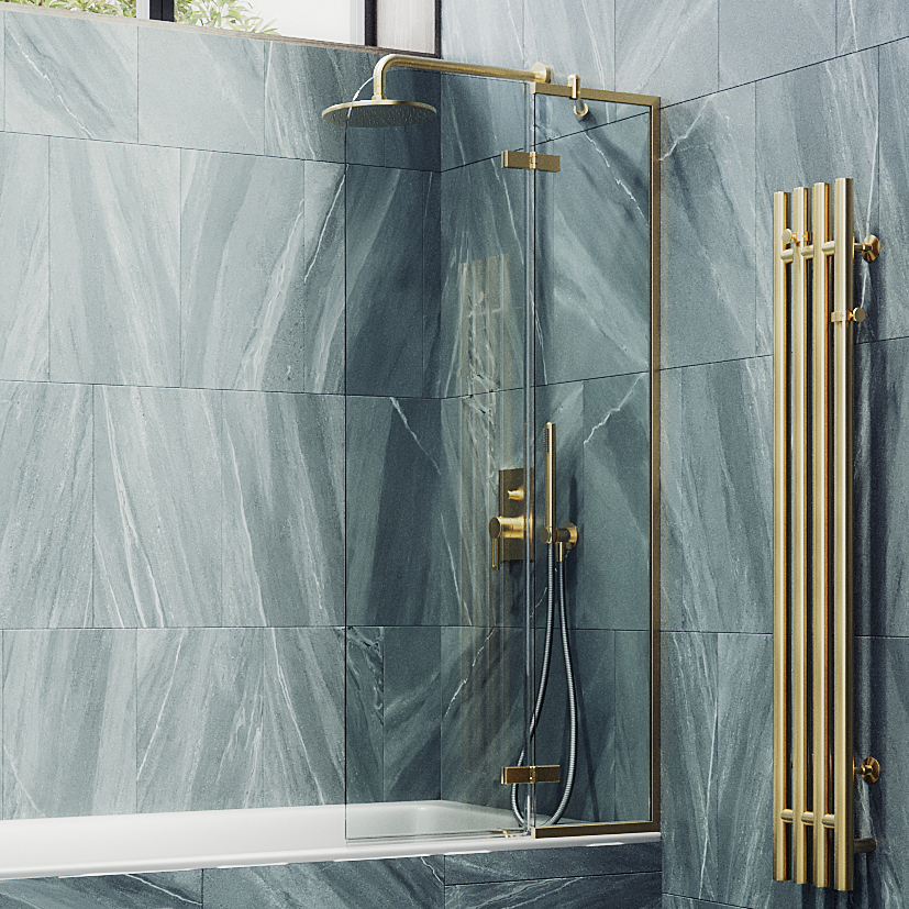 Шторка на ванну Maybahglass MGV-915-3 99 см, профиль золото, стекло прозрачное