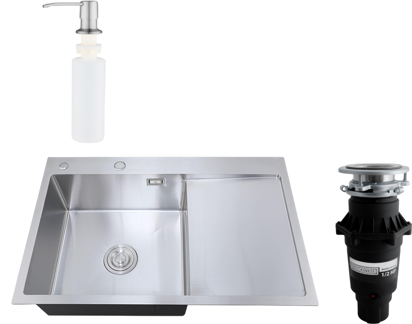 Комплект Мойка РМС MRK-7851L L, c дозатором, серый + Измельчитель Bone Crusher BC 810-SL Slim Line