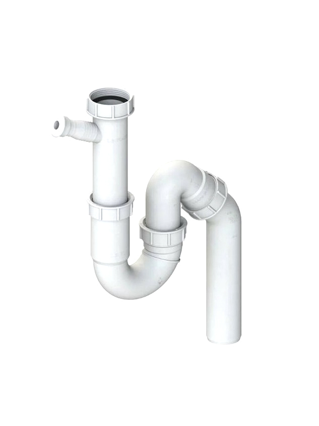 Сифон для мойки L.B.PLAST 211-AL-ST-LB 40 мм, трубный, белый, с отводом для подключения бытовой техники