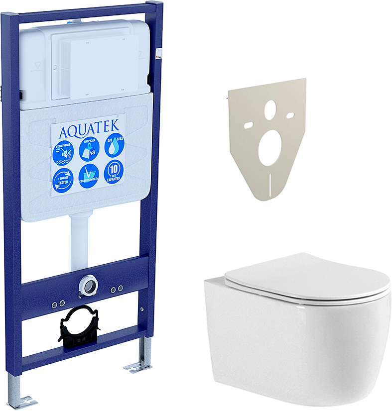 Комплект Унитаз подвесной AQUATEK Европа New AQ1106-00 безободковый, с микролифтом + Инсталляция Standard INS-0000012