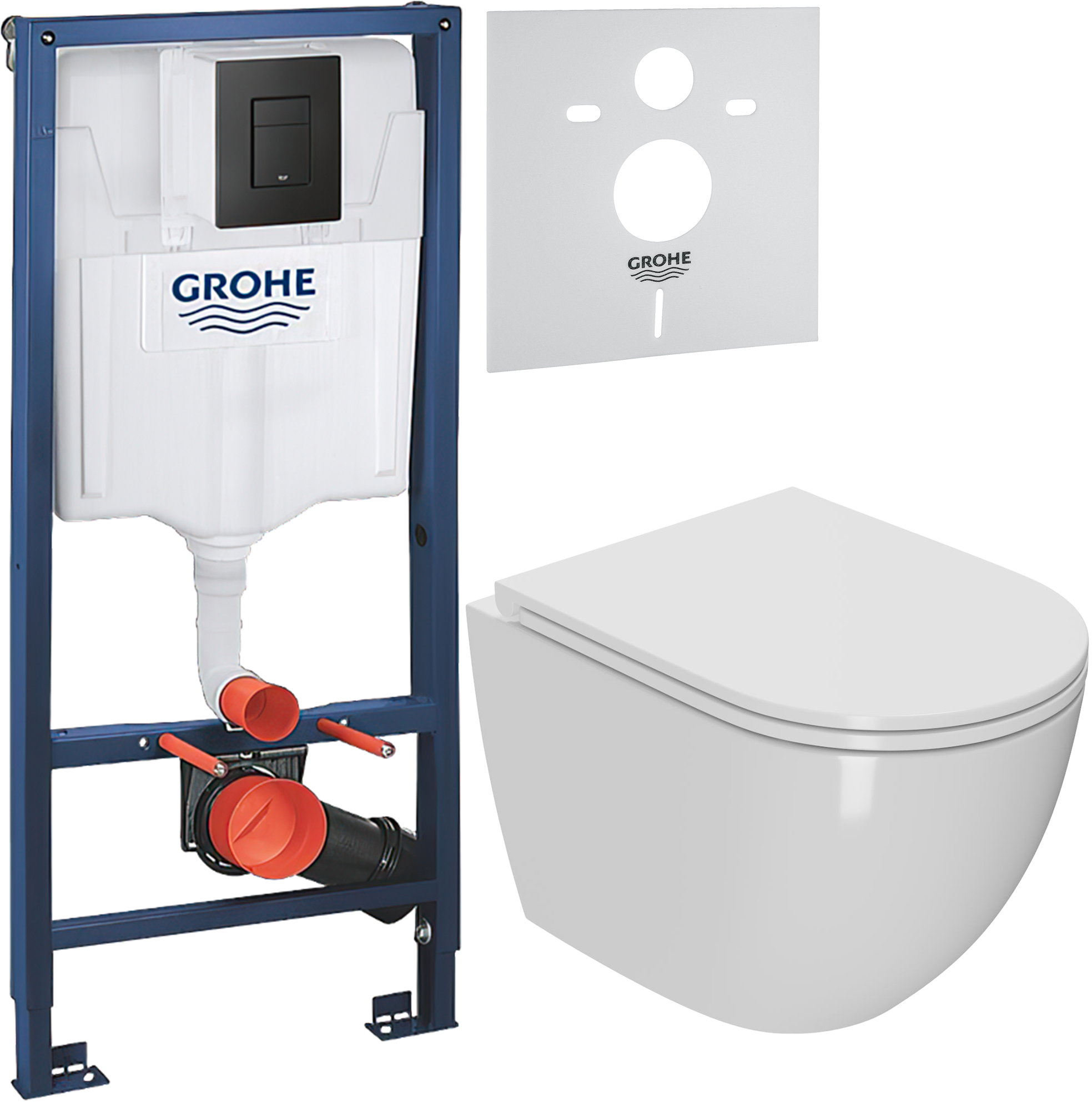 Комплект 3 в 1 Унитаз подвесной Bauedge Bau Dream + Инсталляция с кнопкой Grohe Solido 38811KF0 цвет черный + Звукоизоляция 37131000