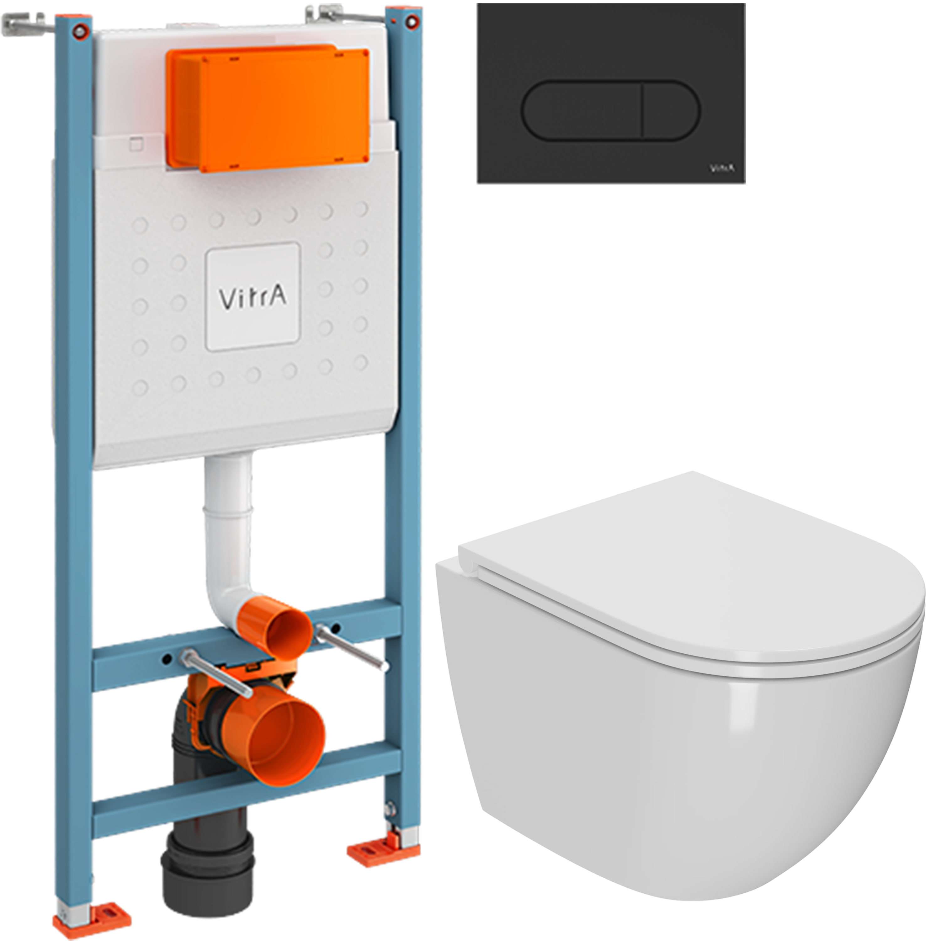 Комплект 2 в 1 Унитаз подвесной Bauedge Bau Dream + Инсталляция с кнопкой VitrA V-Fix Core 732-5800-01 цвет матовый черный