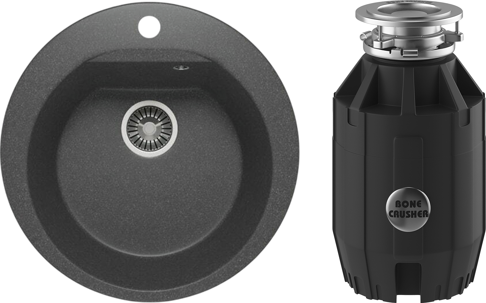 Комплект Мойка Polygran Atol 627444, черная + Измельчитель Bone Crusher BC 910-AS