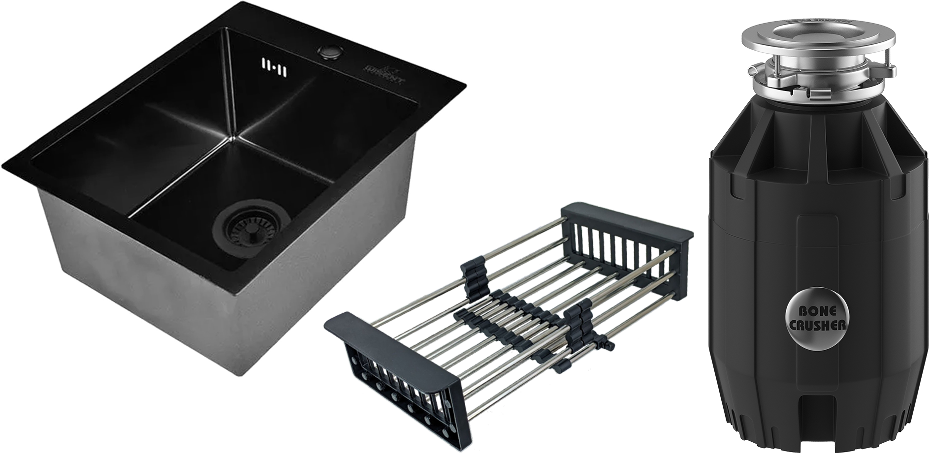 Комплект Мойка Wisent 4050B, с PVD покрытием, с коландером, графит + Измельчитель Bone Crusher BC 910-AS