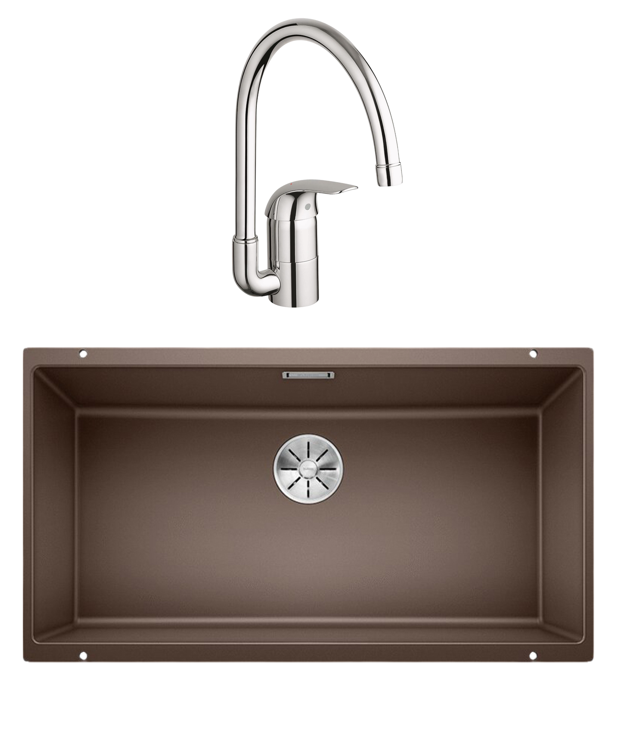 Комплект Мойка Blanco Subline 800-U, кофе + Смеситель Grohe Euroeco