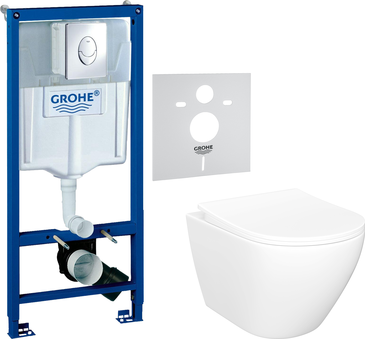 Комплект 5 в 1 Унитаз подвесной STWORKI Кронборг S28401WH + Инсталляция с кнопкой Grohe Rapid SL 38721001 + Звукоизоляция 37131000 + Крышка-сиденье