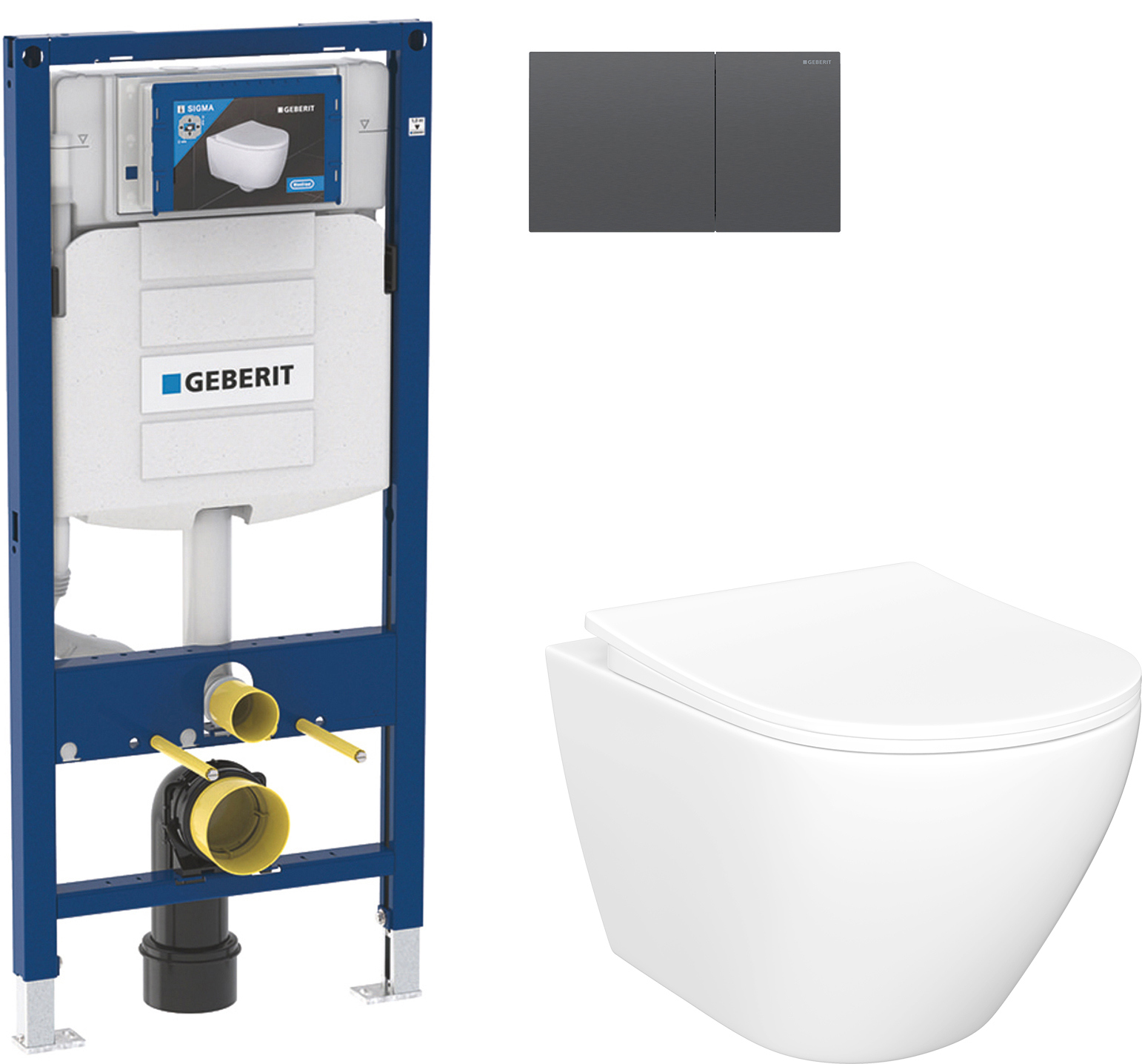 Комплект 4 в 1 Унитаз подвесной STWORKI Кронборг S28401WH + Инсталляция Geberit Duofix 111.300.00.5 + Кнопка Sigma 70 115.622.QD.1 + Крышка-сиденье