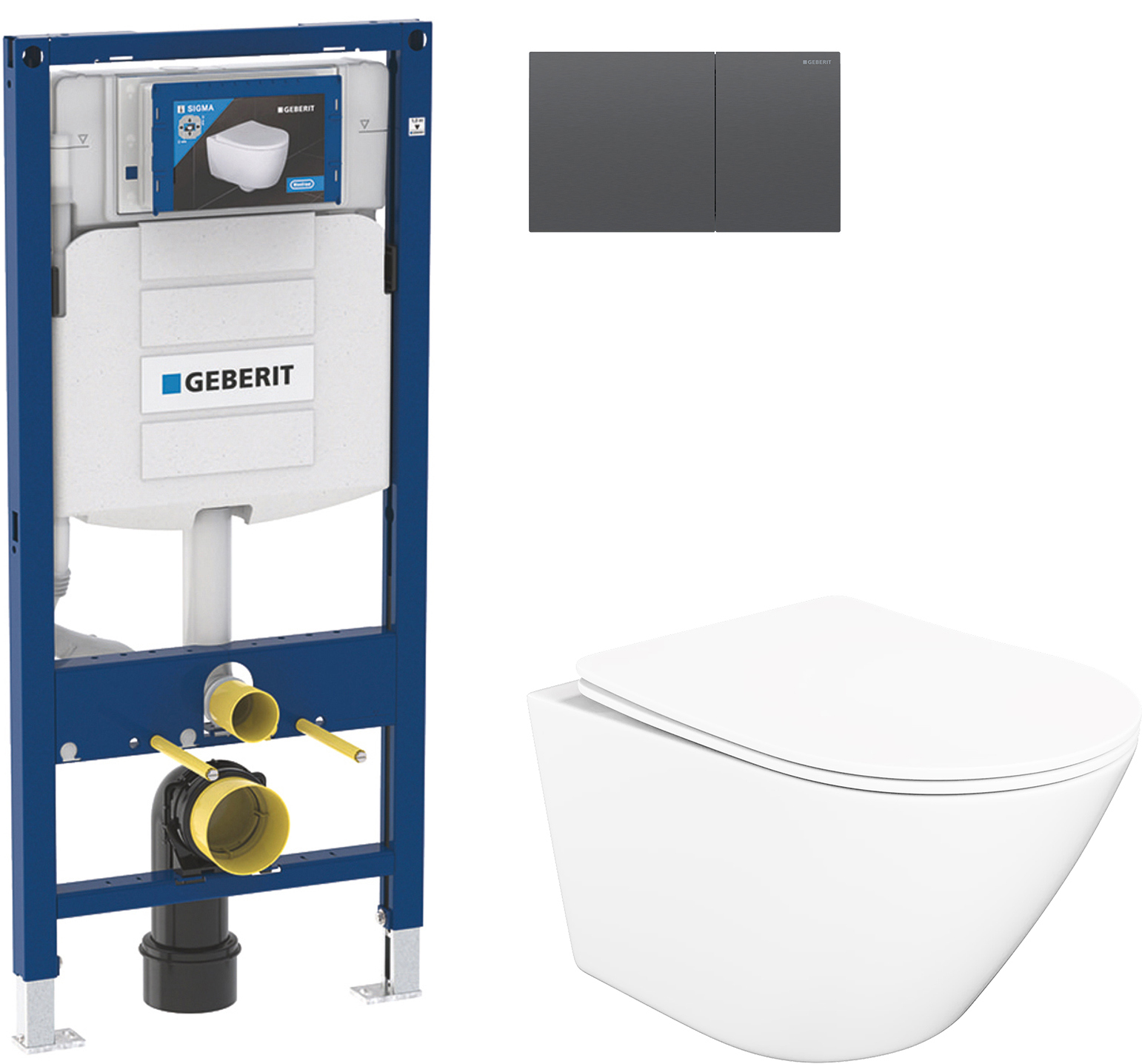 Комплект 4 в 1 Унитаз подвесной STWORKI Левангер S07401WH + Инсталляция Geberit Duofix 111.300.00.5 + Кнопка Sigma 70 115.622.QD.1 + Крышка-сиденье