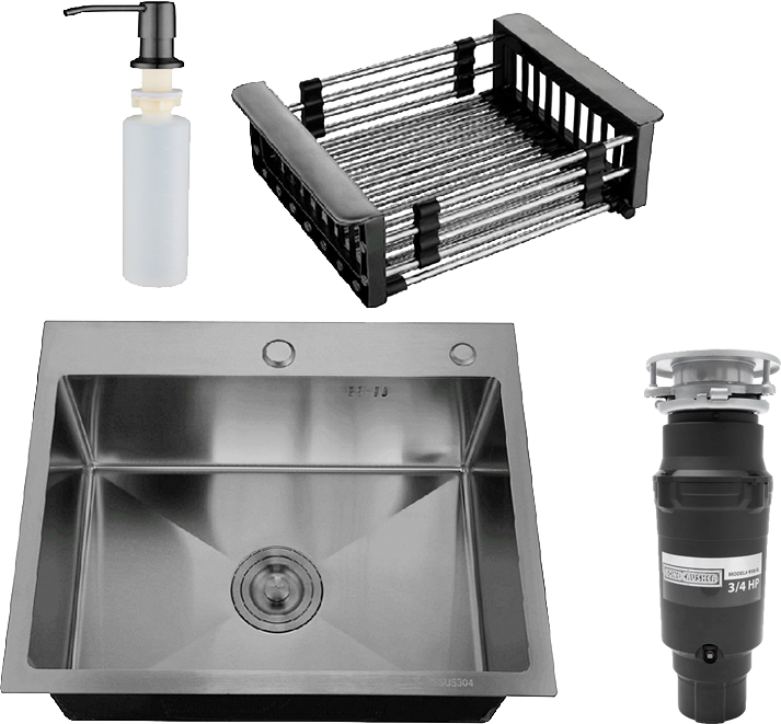 Комплект Мойка РМС MR-5843BL, c корзиной и дозатором, графит + Измельчитель Bone Crusher BC 910-SL-Slim Line