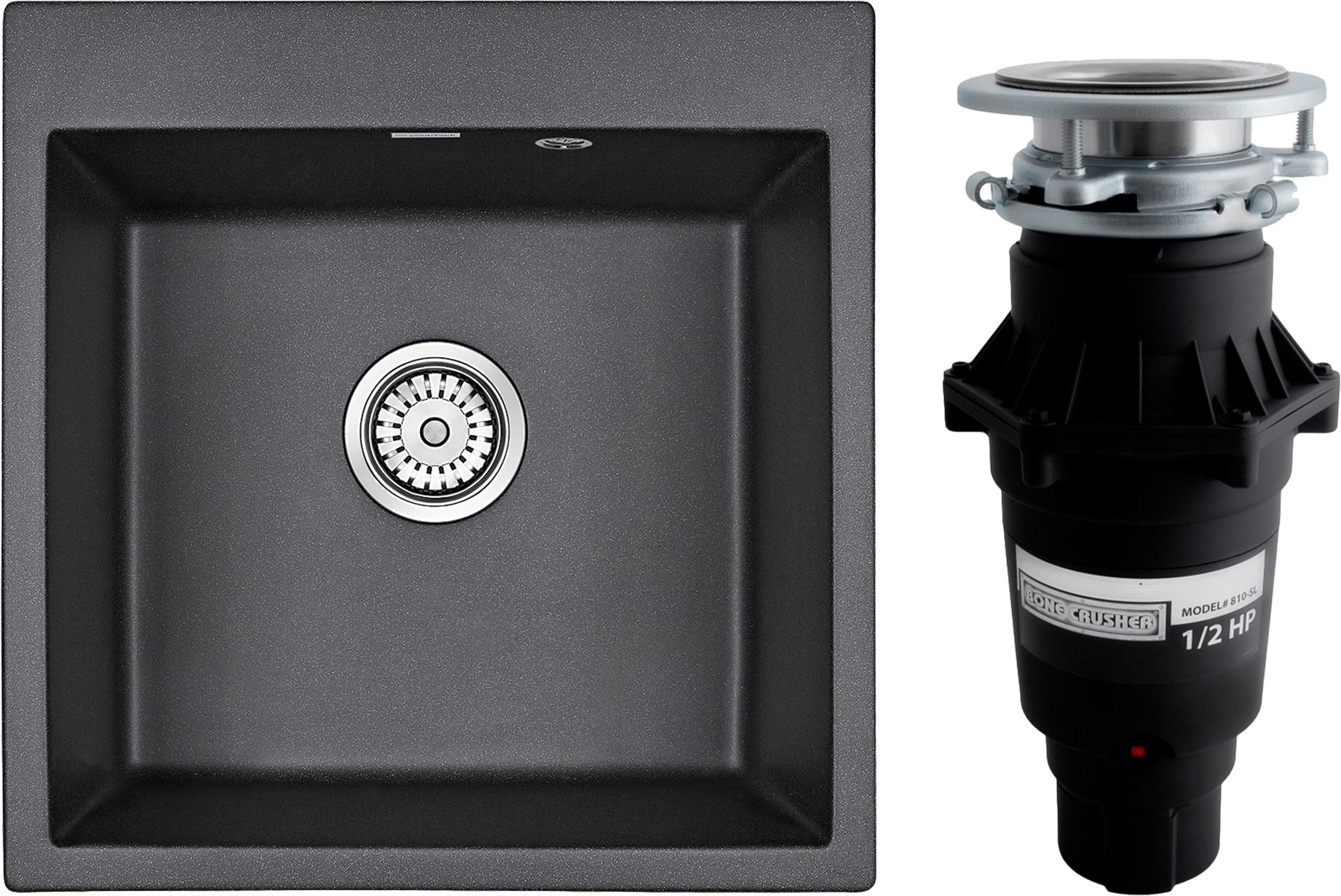 Комплект Мойка Paulmark Kante 50 PM105152-BL, черный + Измельчитель Bone Crusher BC 810-SL Slim Line