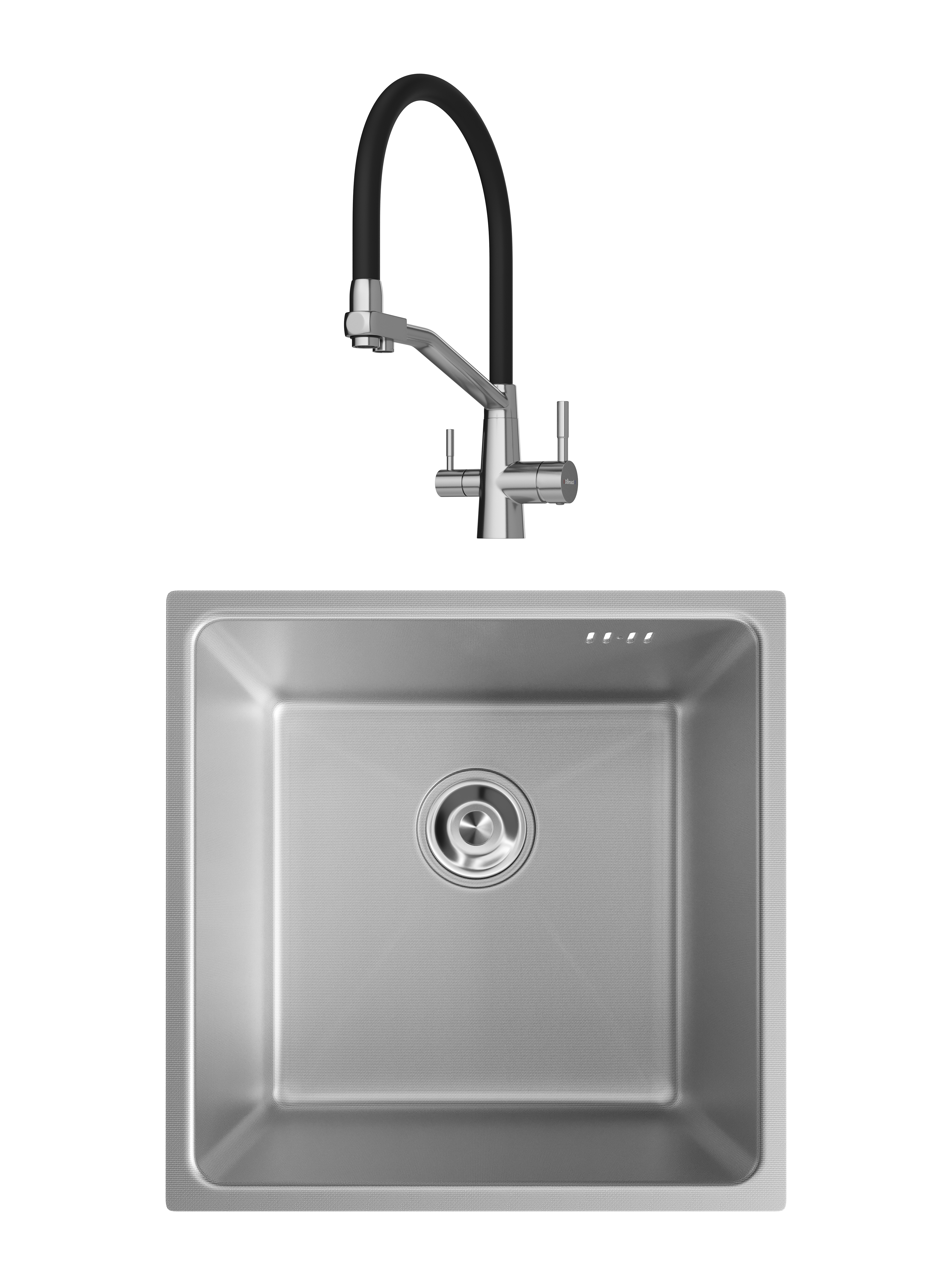Комплект Мойка Domaci Равенна DMC-RV44061S, 44x44 см, с сифоном, сталь + Смеситель Ливорно D5693S, сталь