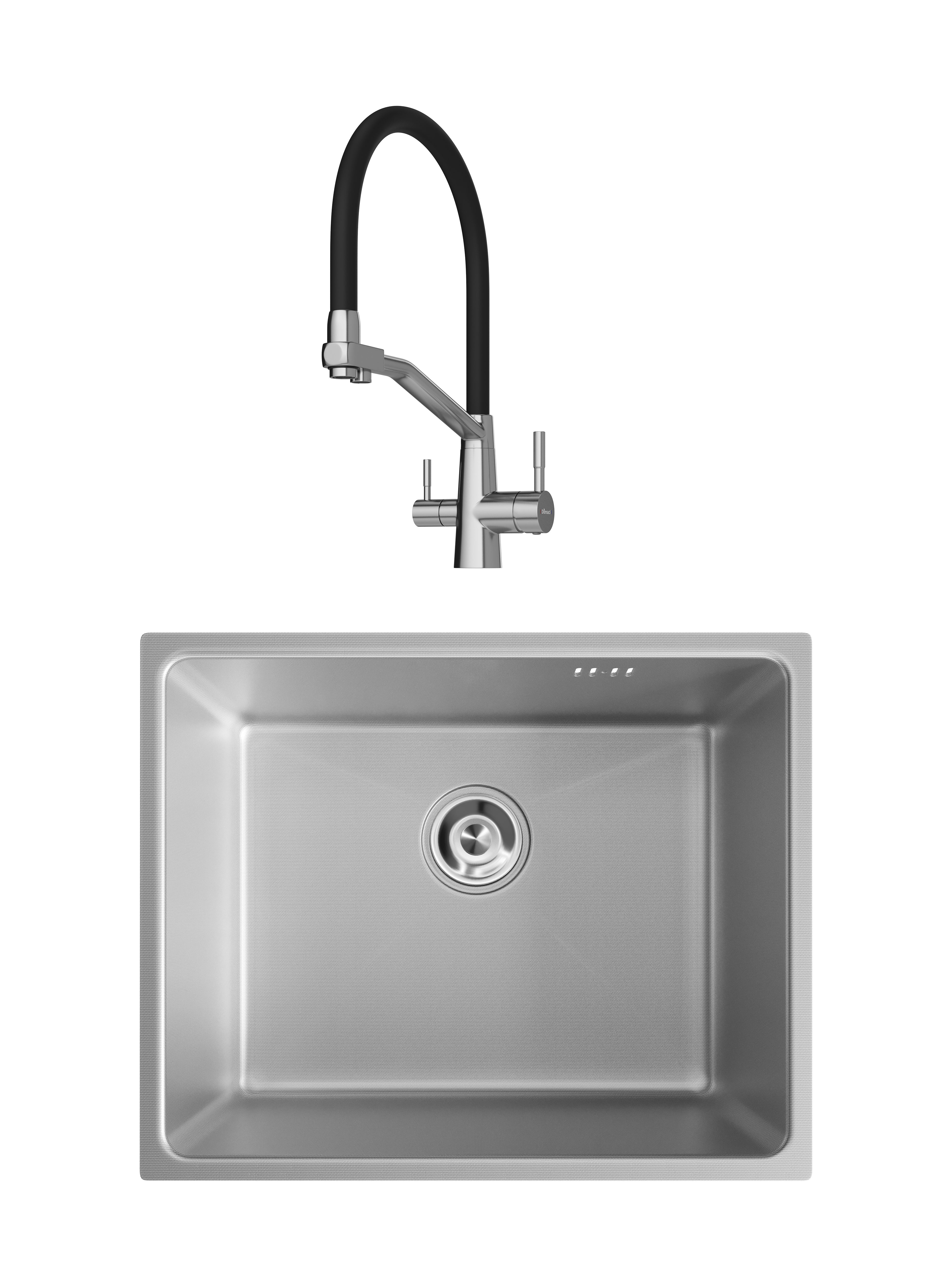 Комплект Мойка Domaci Равенна DMC-RV50202S, 50x50 см, с дозатором и сифоном, сталь + Смеситель Ливорно D5693S, сталь