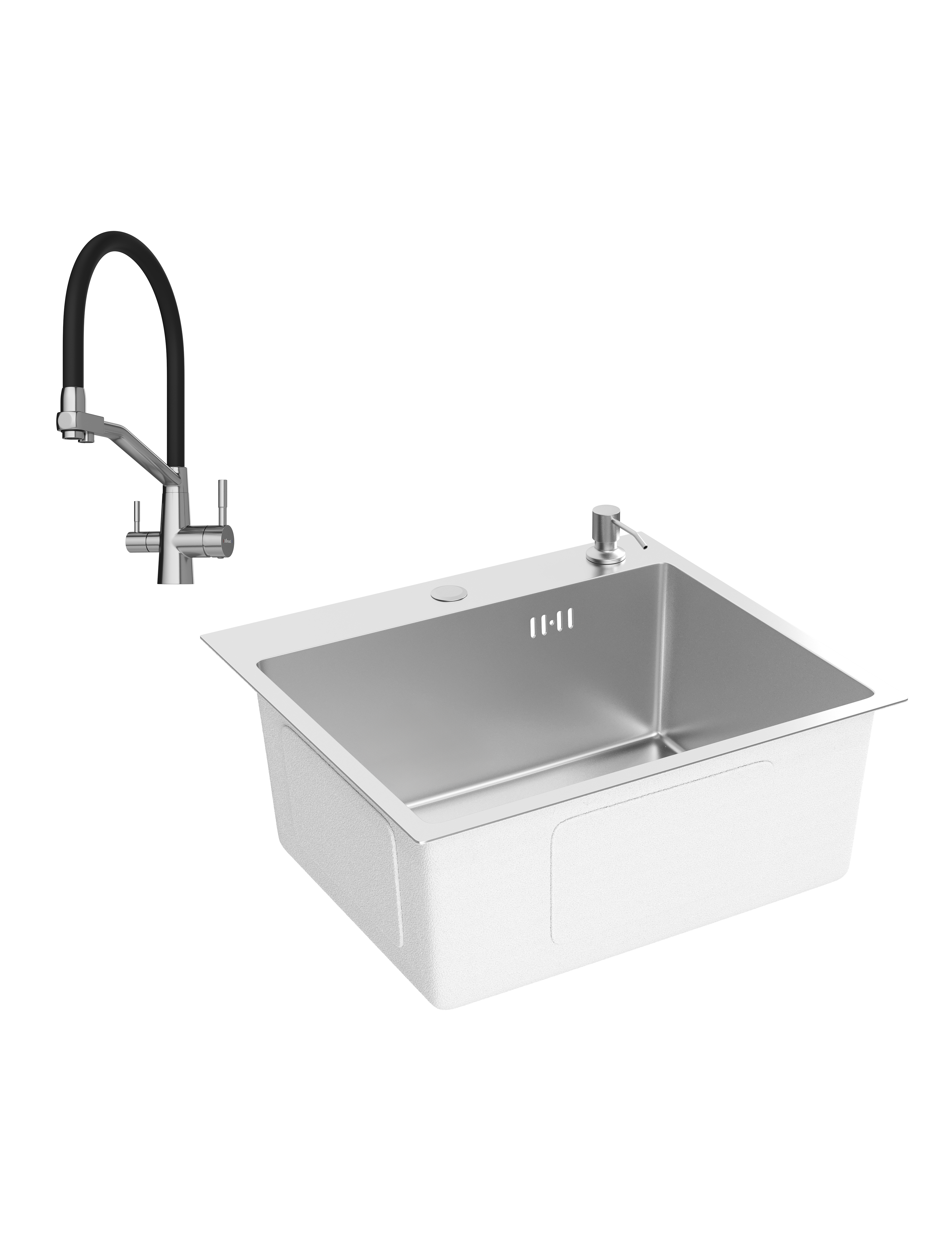 Комплект Мойка Domaci Равенна DMC-RV5045202S, 50x45 см, с дозатором и сифоном, сталь + Смеситель Ливорно D5693S, сталь
