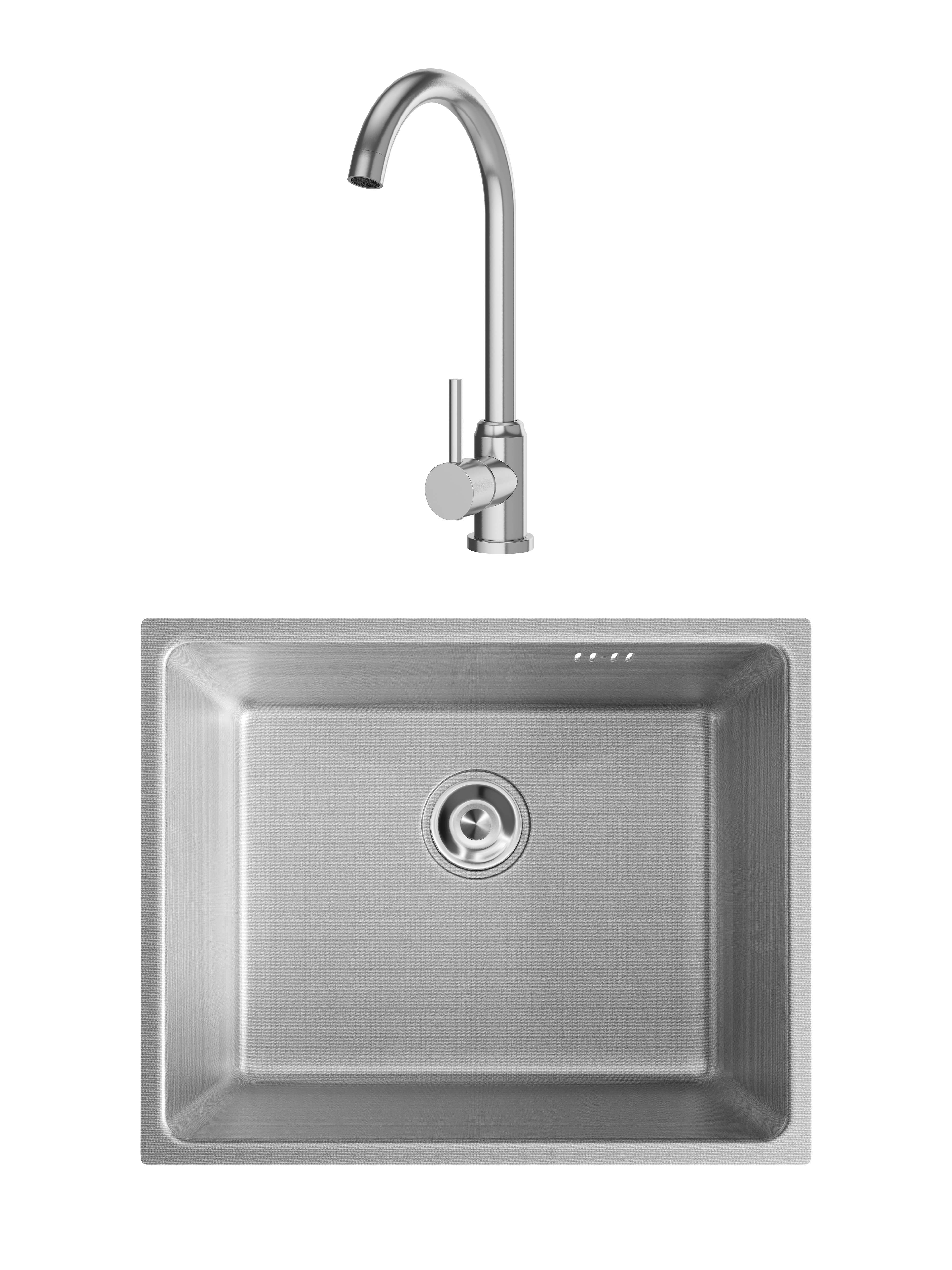 Комплект Мойка Domaci Равенна DMC-RV50202S, 50x50 см, с дозатором и сифоном, сталь + Смеситель Ливорно DMC02000S, сталь