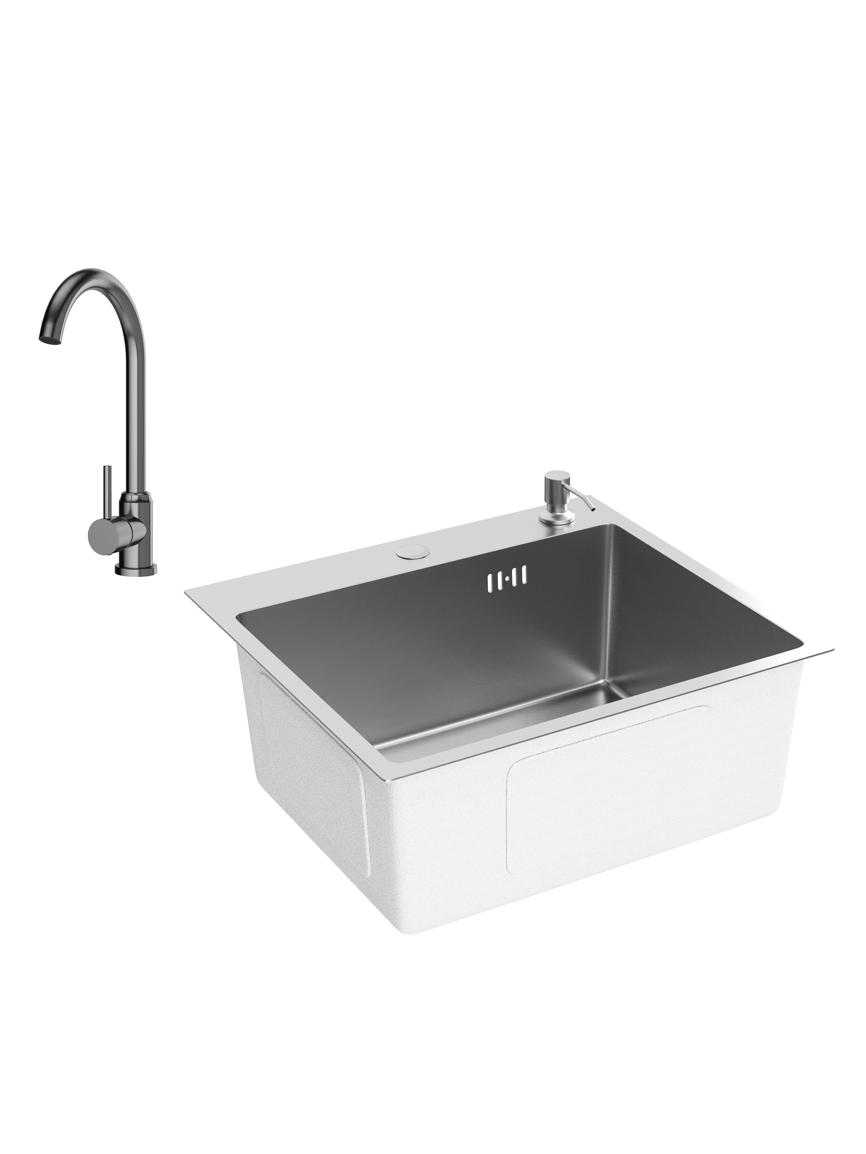 Комплект Мойка Domaci Равенна DMC-RV5045202GB, 50x45 см, с дозатором и сифоном, вороненая сталь + Смеситель Ливорно DMC02000GB, вороненая сталь