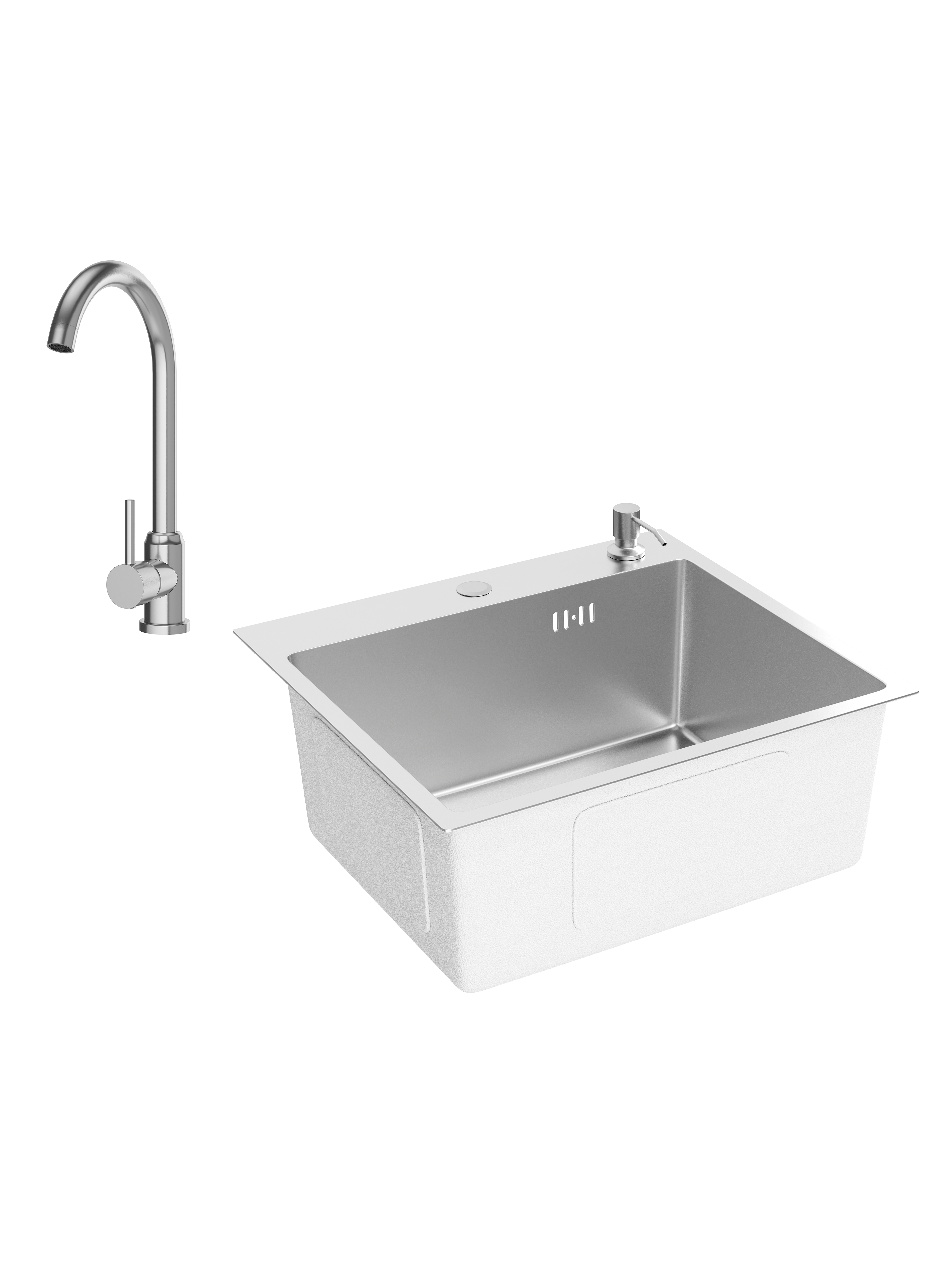 Комплект Мойка Domaci Равенна DMC-RV5045202S, 50x45 см, с дозатором и сифоном, сталь + Смеситель Ливорно DMC02000S, сталь